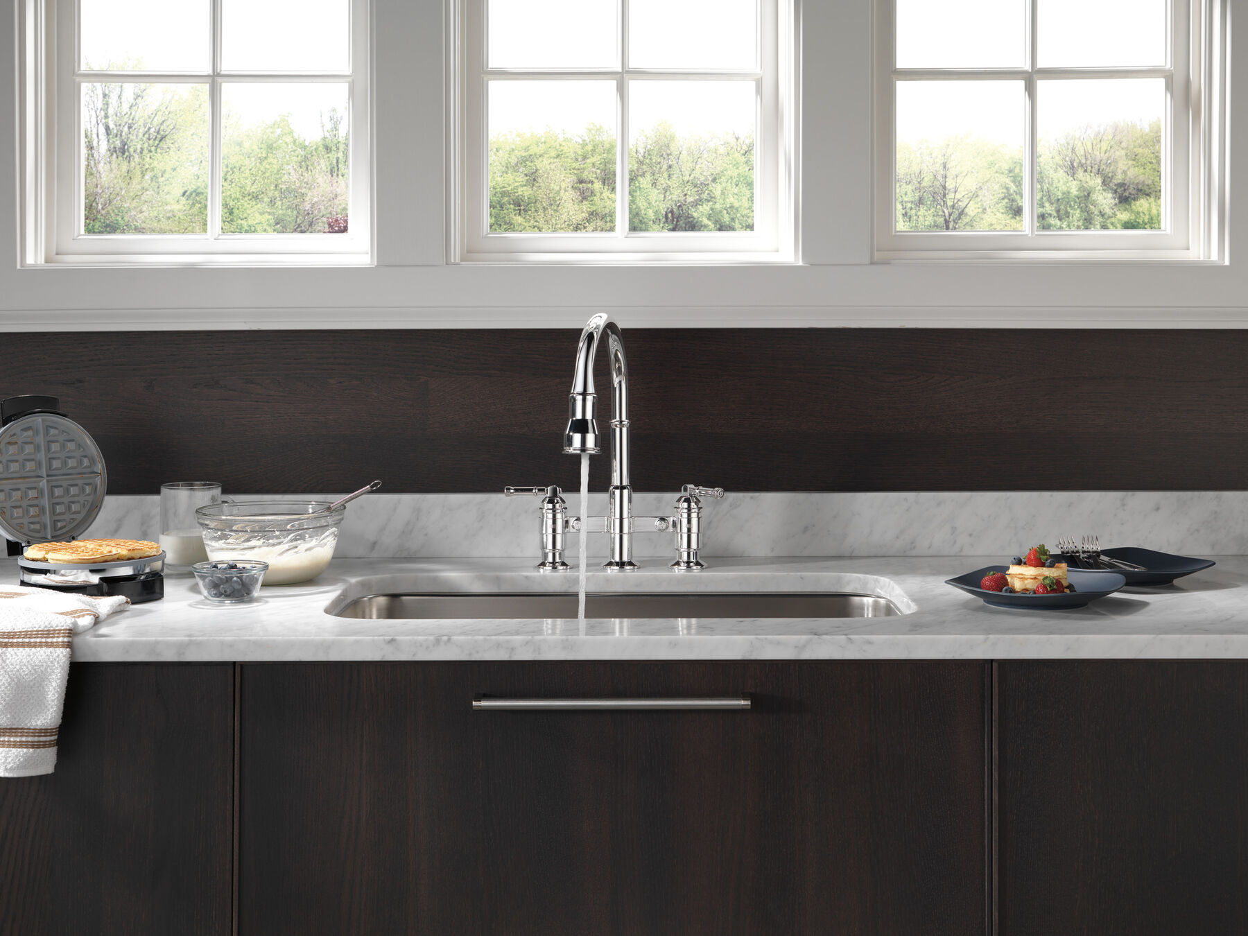 Two Handle Pull-Down Bridge Kitchen Faucet, image 6