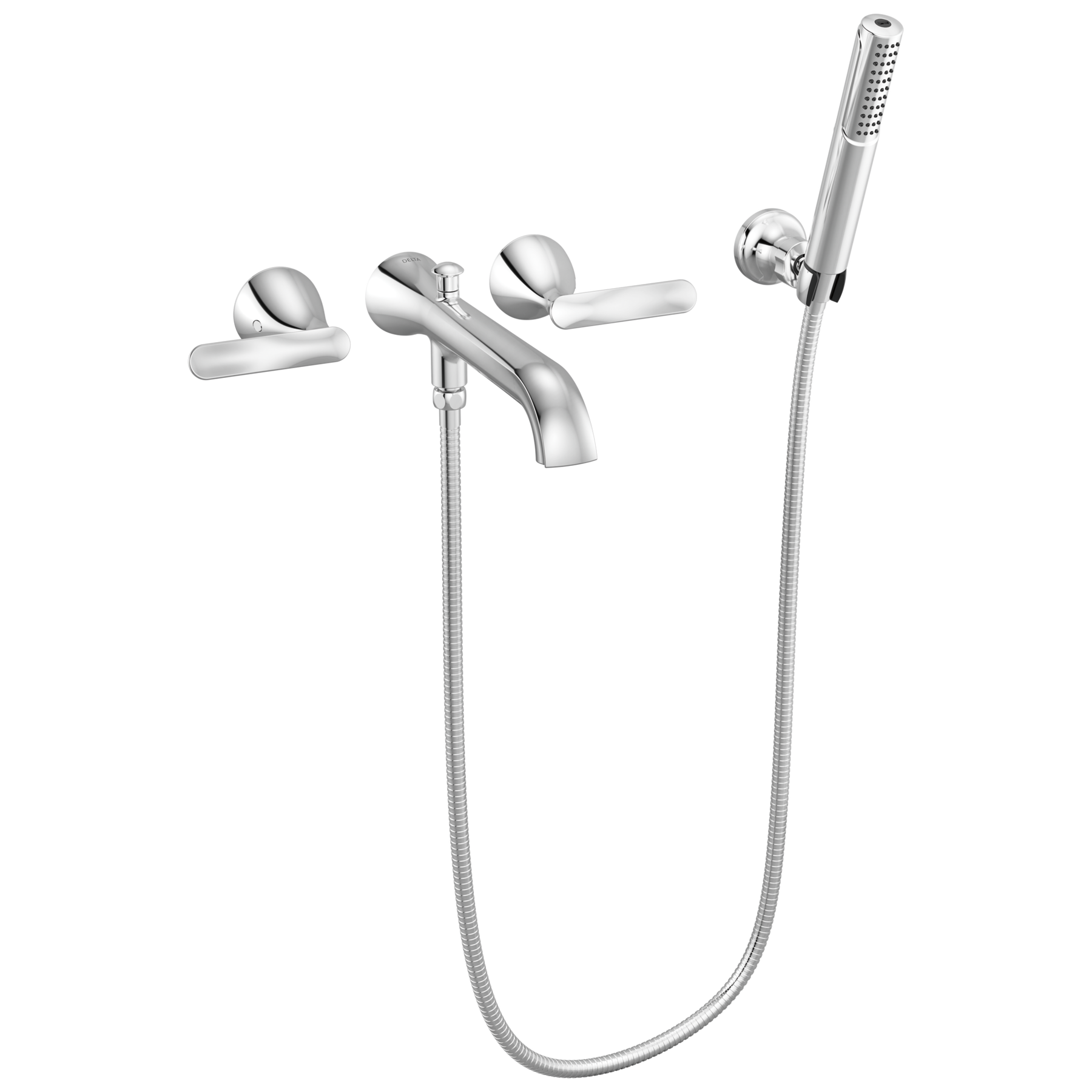 Two Handle Wall Mount Tub Filler Trim with Hand Shower