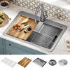 30” Workstation Kitchen Sink Drop-In Top Mount Stainless Steel Single Bowl with WorkFlow™ Ledge and Accessories