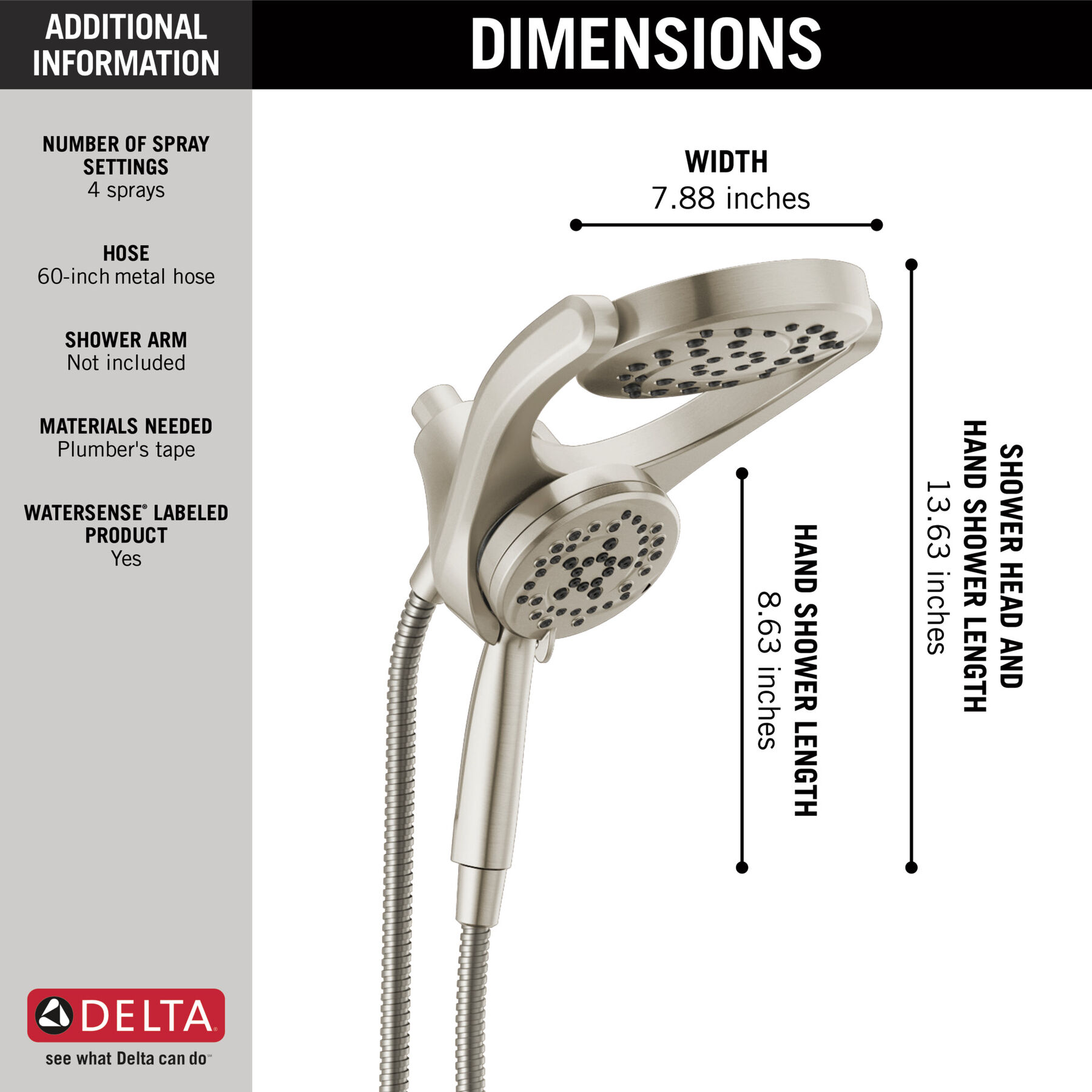 HydroRain® 4-Setting Two-in-One Shower Head (Recertified), image 6