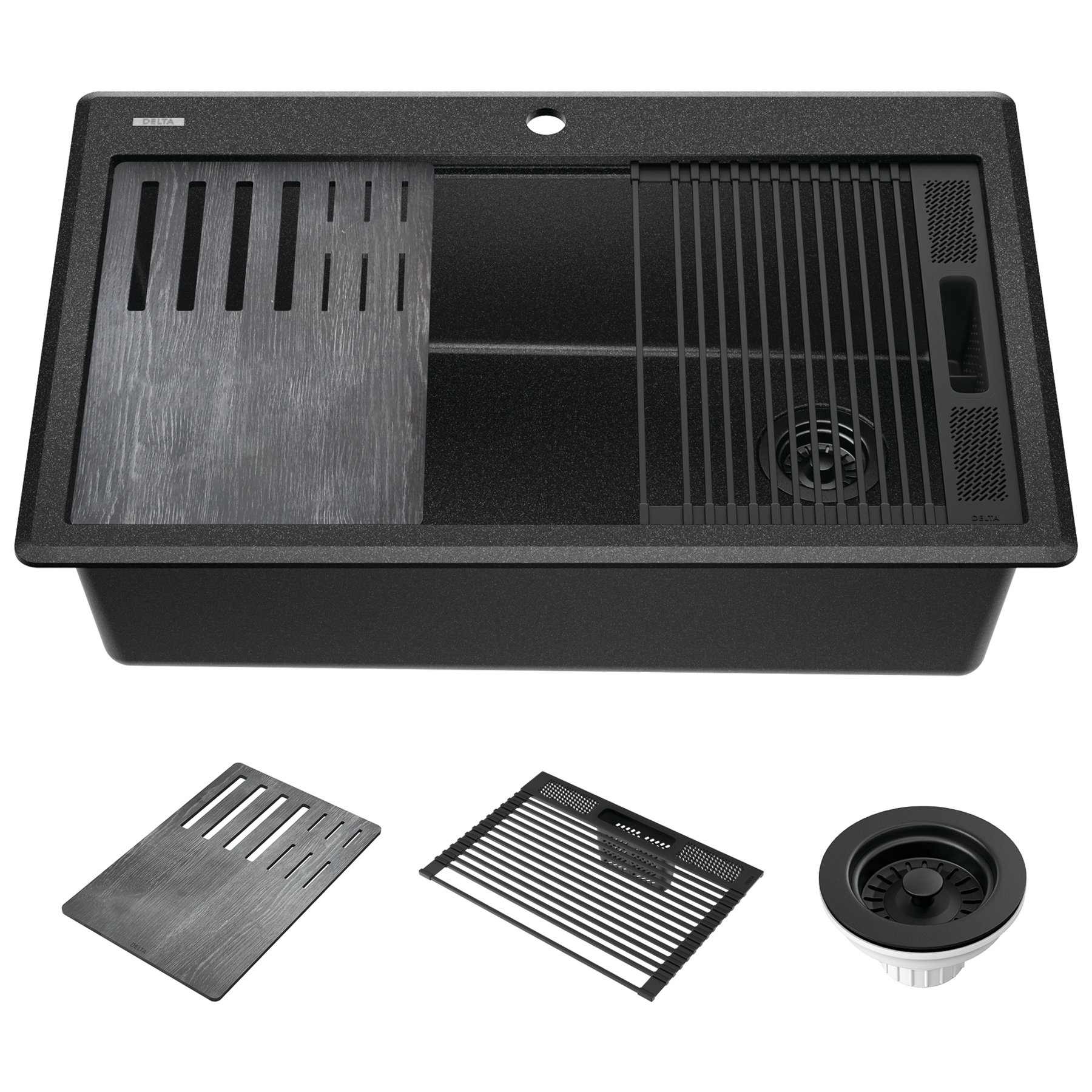 33” Granite Composite Workstation Kitchen Sink Drop-In Top Mount Single Bowl with WorkFlow™ Ledge and Accessories