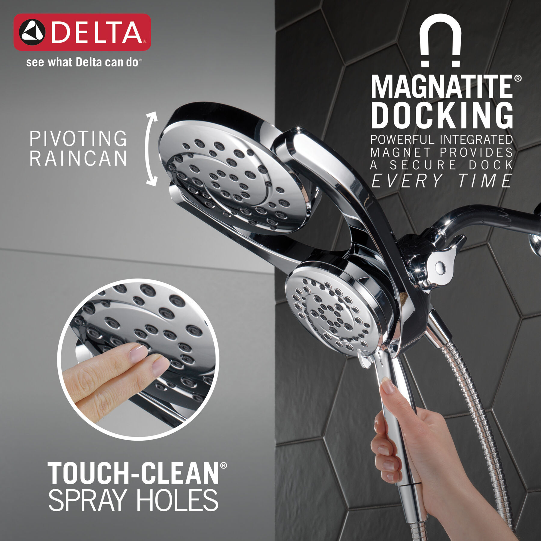 HydroRain® 4-Setting Two-in-One Shower Head (Recertified), image 1