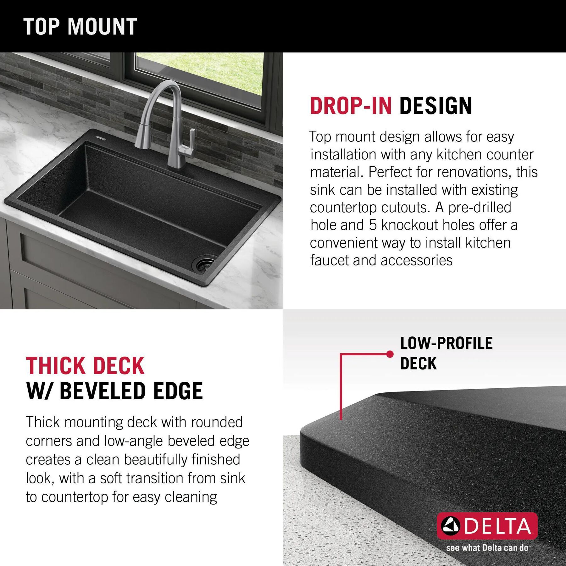 30&rdquo; Granite Composite Workstation Kitchen Sink Drop-In Top Mount Single Bowl with WorkFlow&trade; Ledge and Accessories in Black