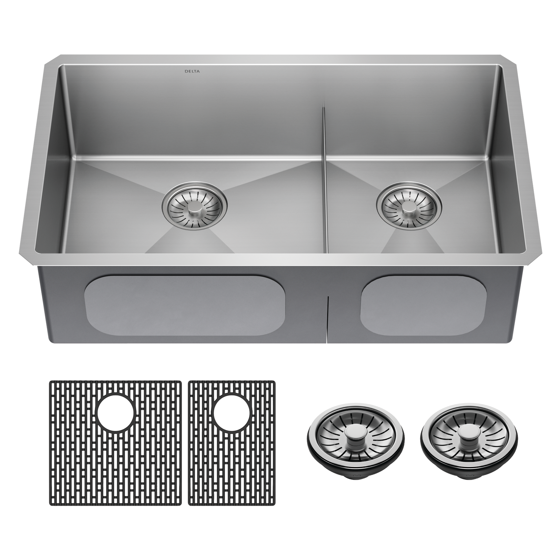 32” Undermount Stainless Steel Double Bowl Kitchen Sink with Accessories