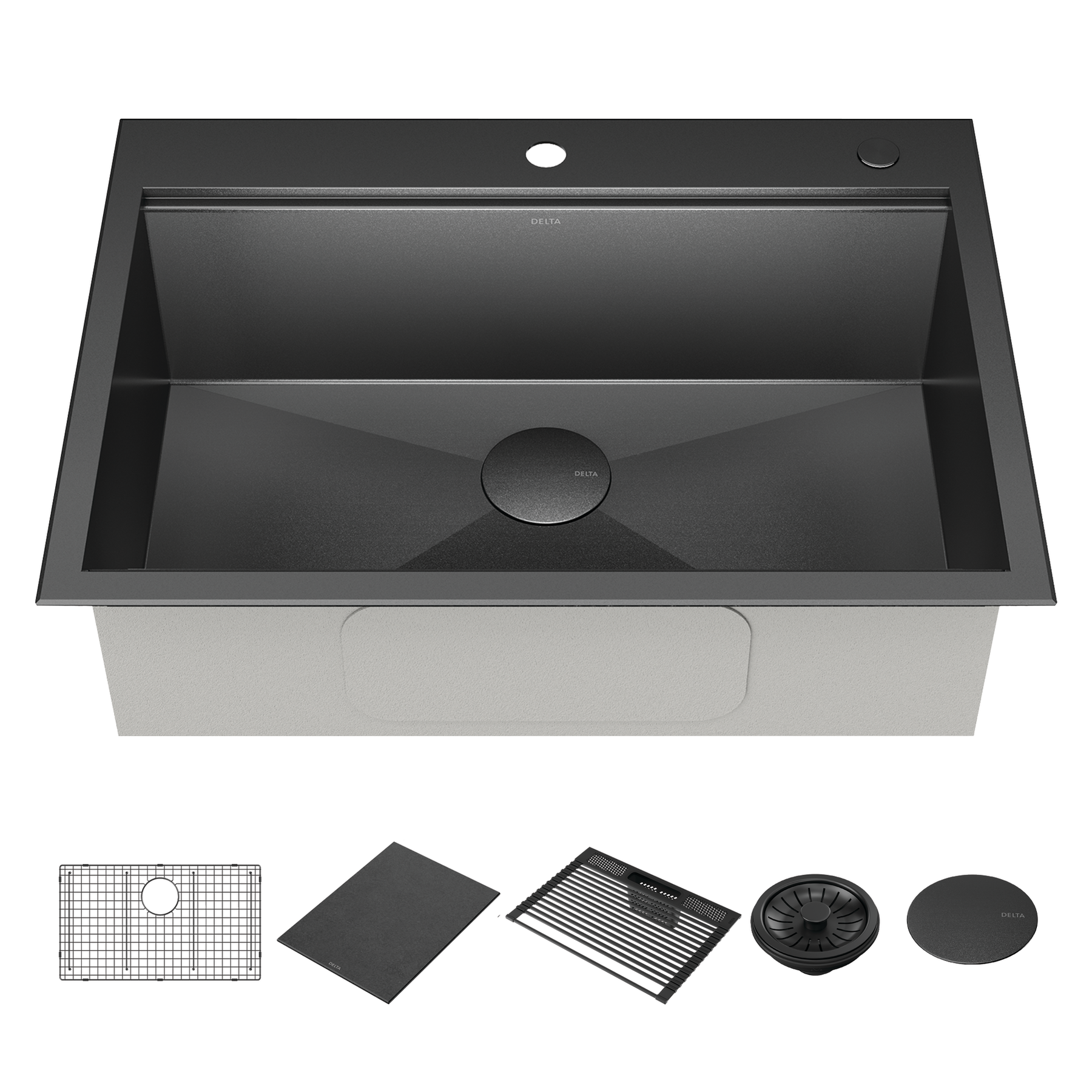 30” Drop-In Top Mount 16 Gauge Workstation Kitchen Sink Single Bowl with WorkFlow™ Ledge and Accessories