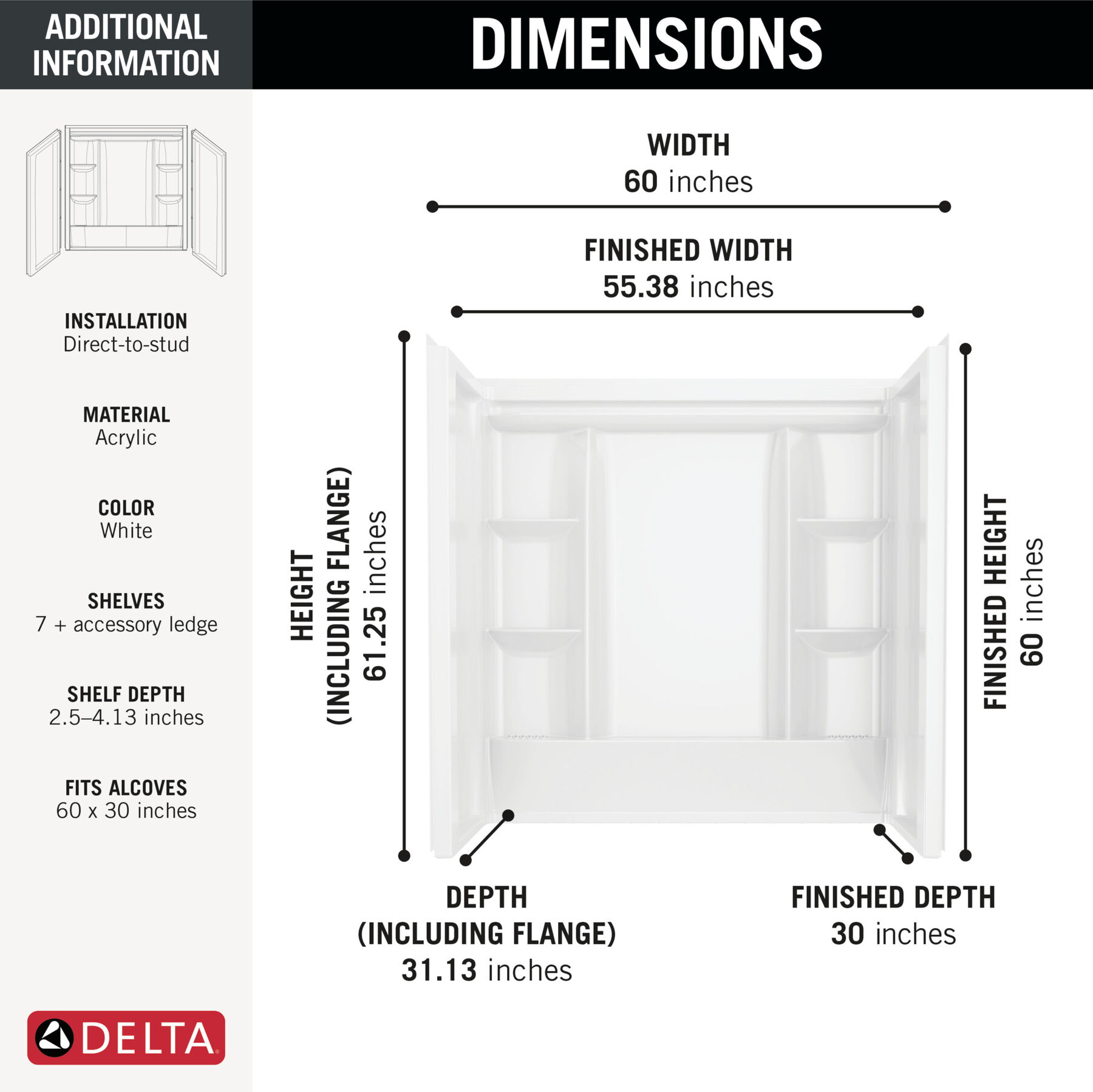 60x30 Alcove Bathtub, Wall Set and Trim Bundle - Left Drain, image 4