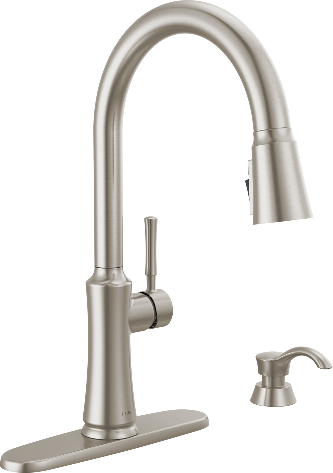 Single Handle Pull-Down Kitchen Faucet with Soap Dispenser and ShieldSpray Technology, image 1