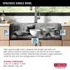 33&rdquo; Workstation Kitchen Sink Drop-In Top Mount 16 Gauge Stainless Steel Single Bowl with WorkFlow&trade; Ledge and Accessories