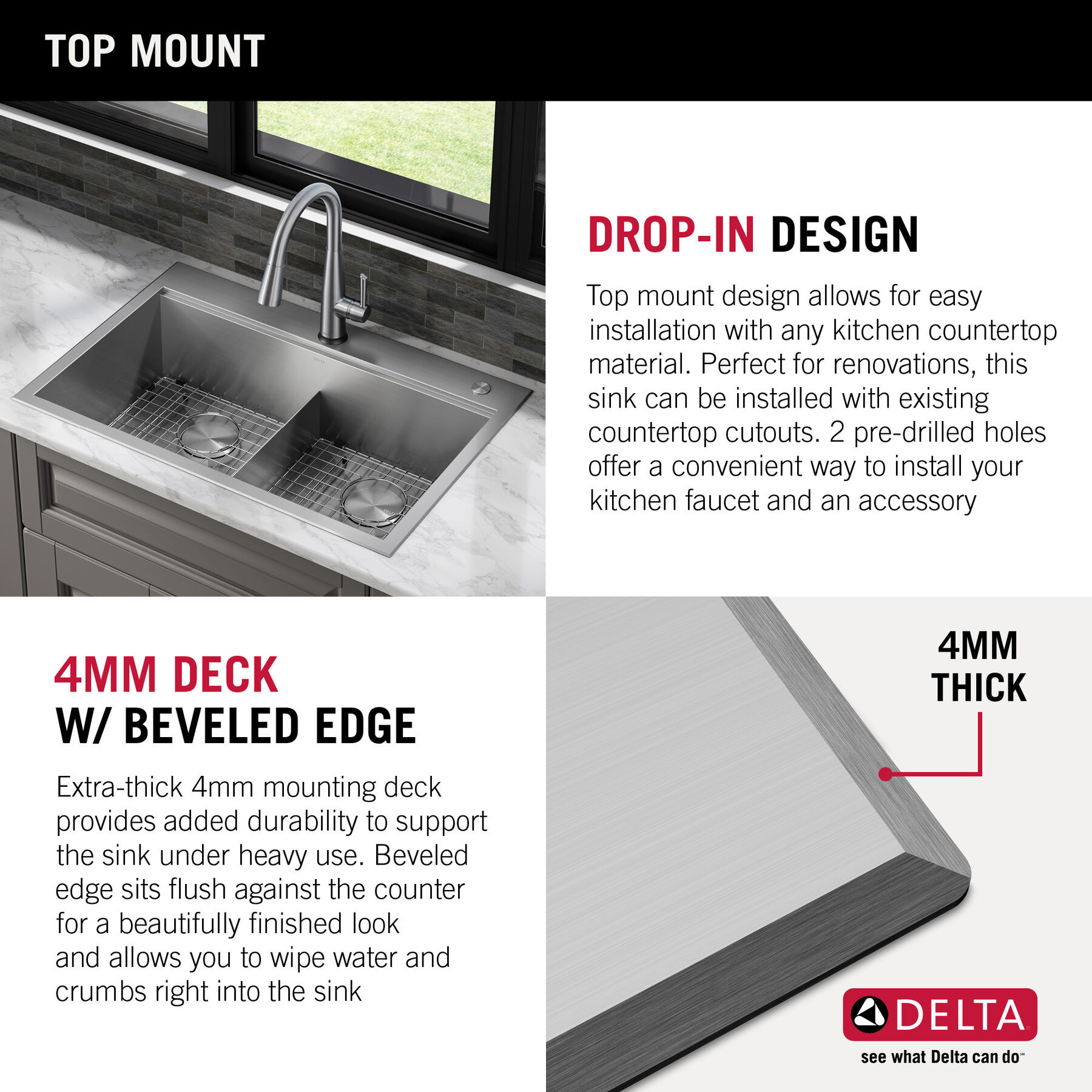 33” Workstation Kitchen Sink Drop-In Top Mount 16 Gauge Stainless Steel 50/50 Double Bowl with WorkFlow™ Ledge and Accessories, image 12