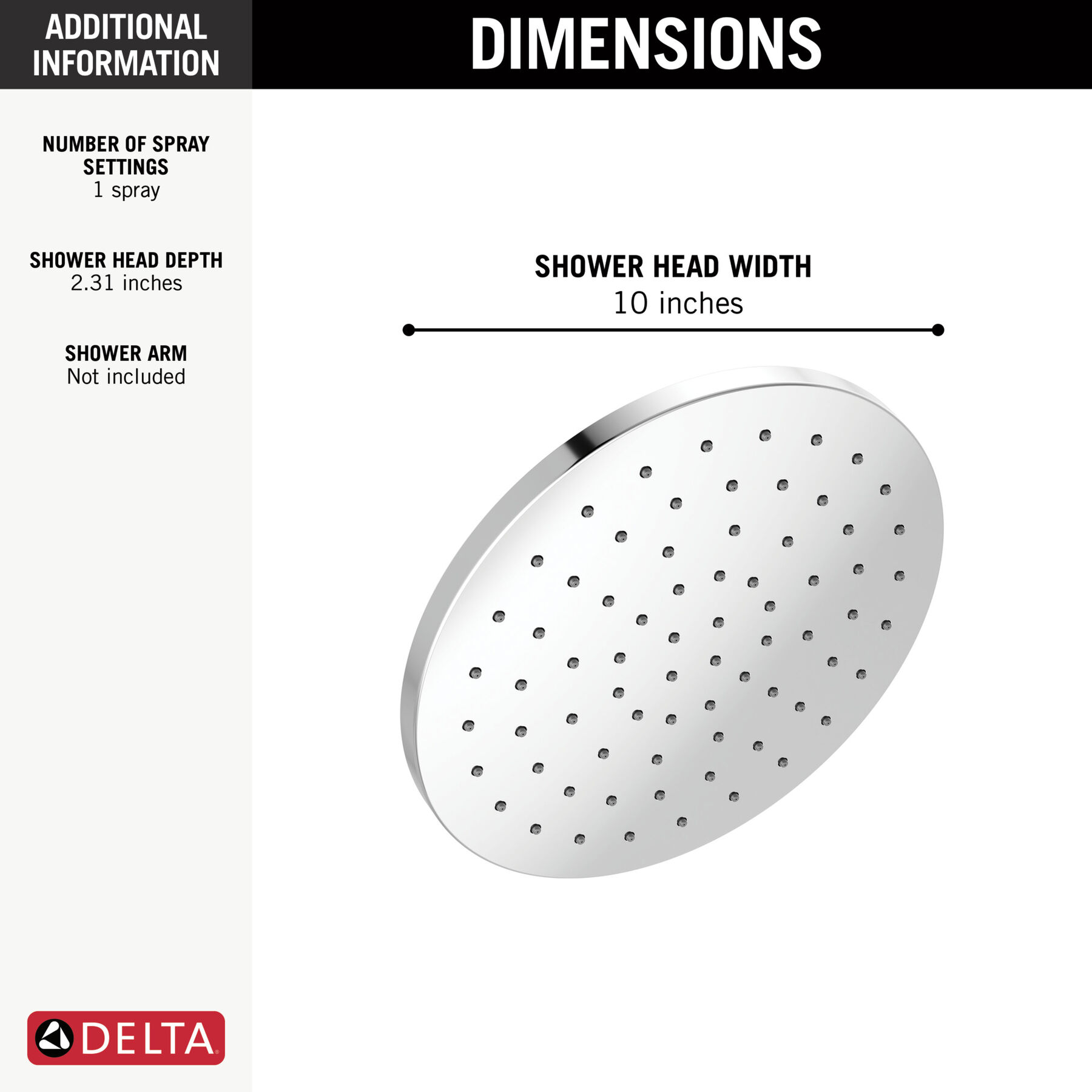 10" Single-Function Raincan Shower Head, image 3