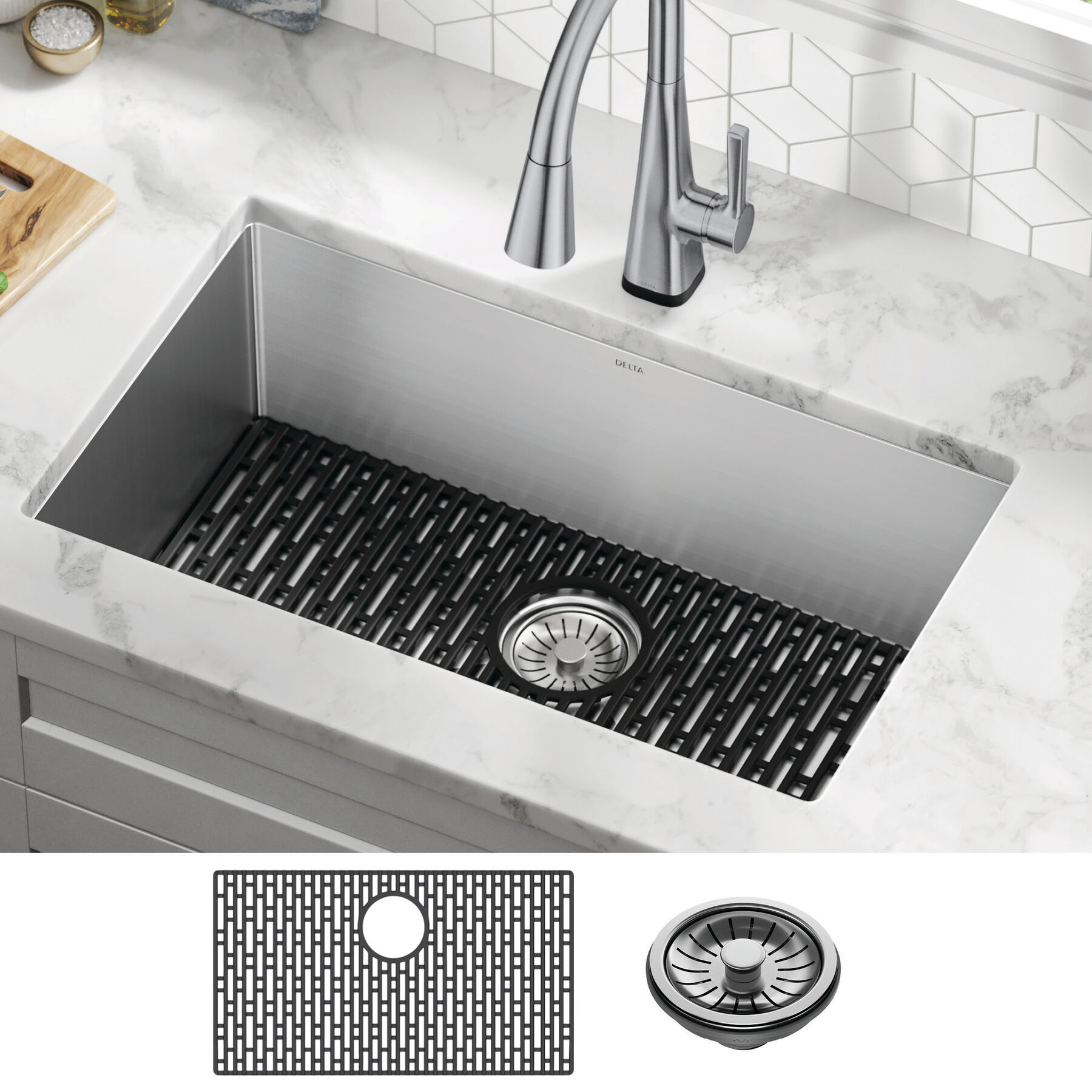 30” Undermount Stainless Steel Single Bowl Kitchen Sink with Accessories, image 10