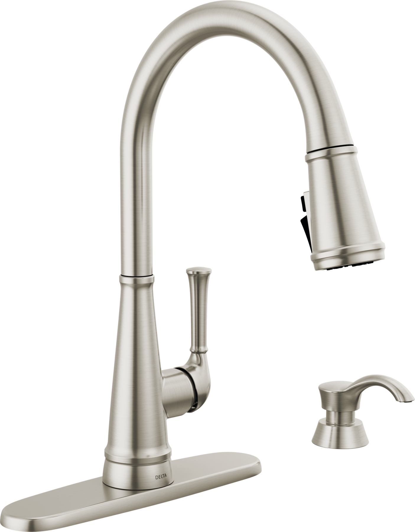 Single Handle Pull-Down Kitchen Faucet with Soap Dispenser and ShieldSpray® Technology, image 1
