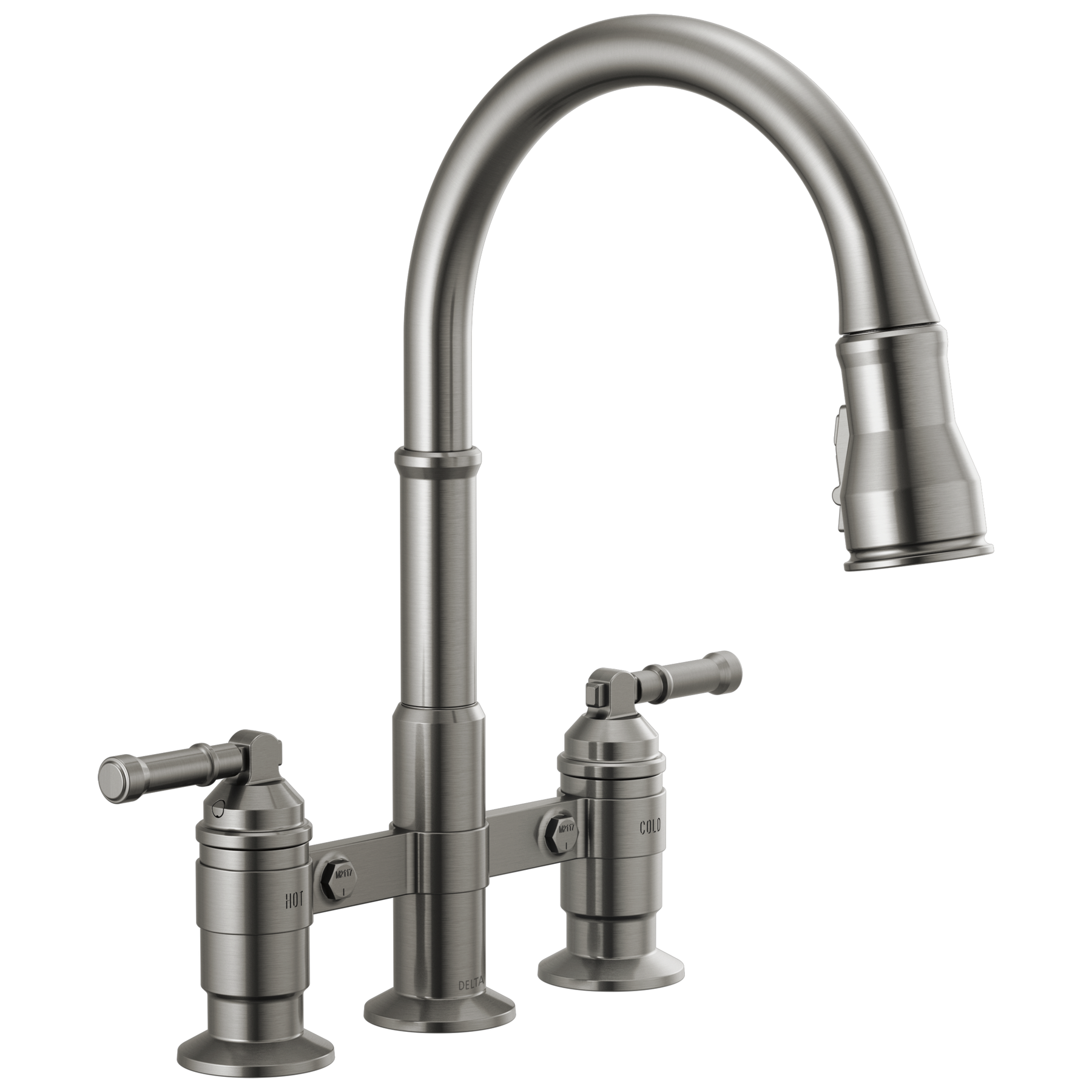 Two Handle Pull-Down Bridge Kitchen Faucet