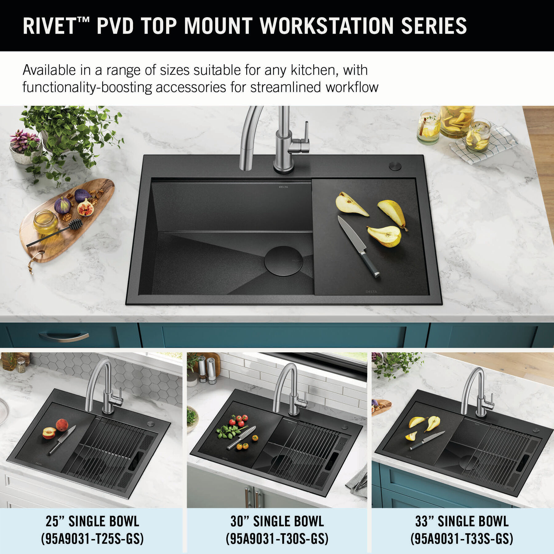 30” Drop-In Top Mount 16 Gauge Workstation Kitchen Sink Single Bowl with WorkFlow™ Ledge and Accessories, image 4