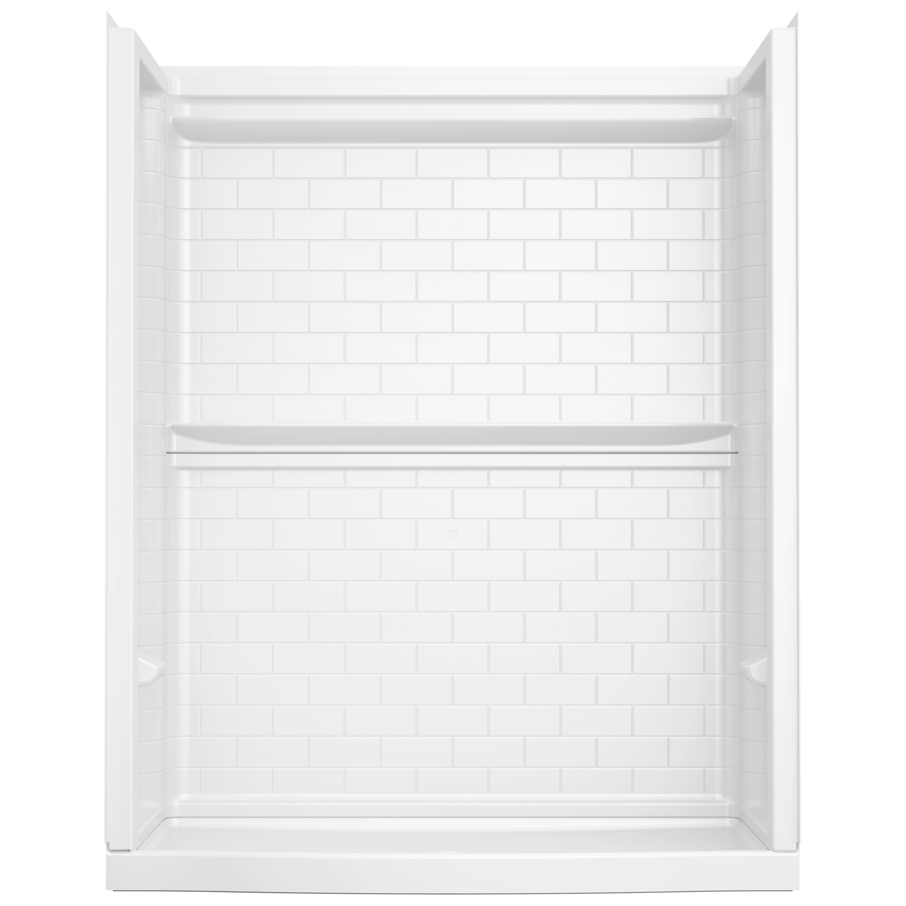 60x32 Alcove Shower Base with Tile Wall Bundle - Center Drain Curve