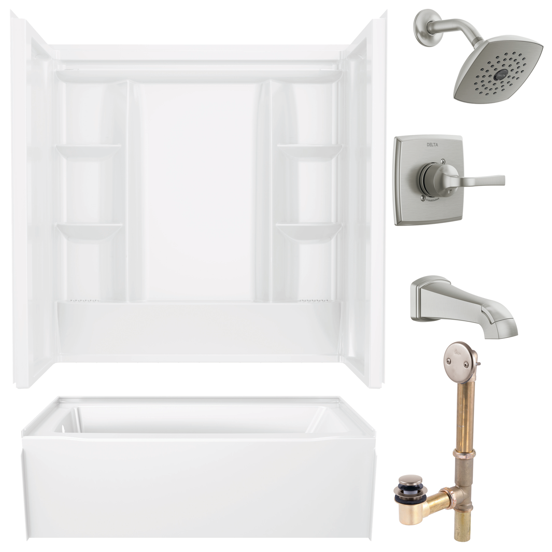 60x32 Alcove Bathtub Bundle with Trim and Waste Assembly - Left Drain