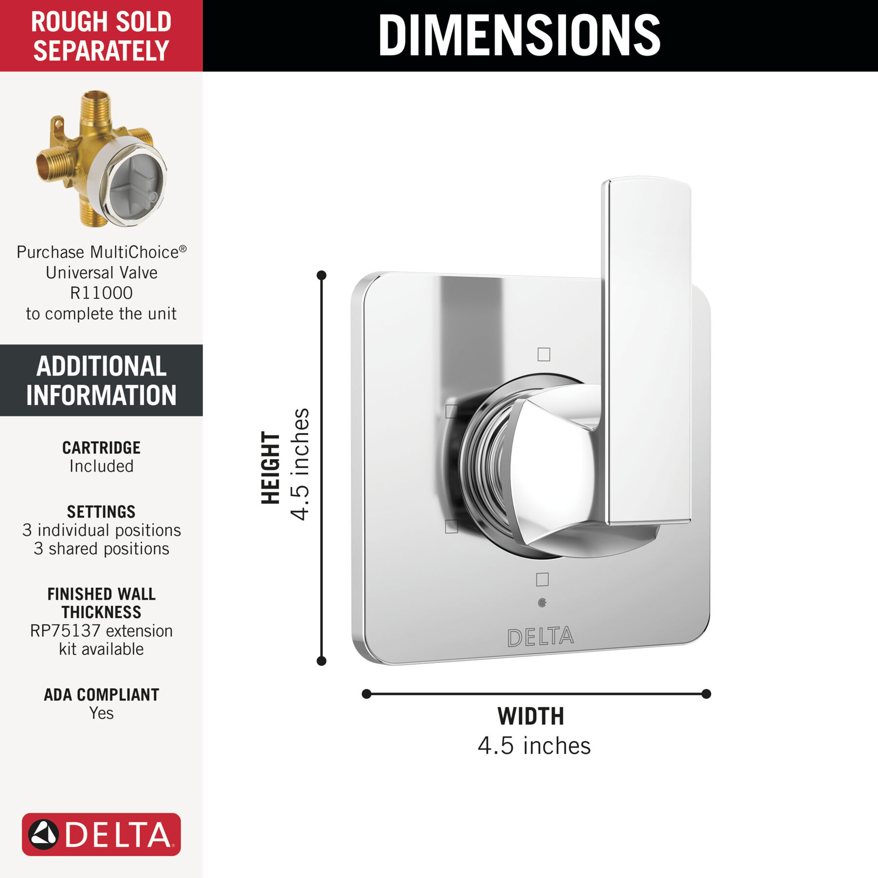 6-Setting 3-Port Diverter Trim, image 1
