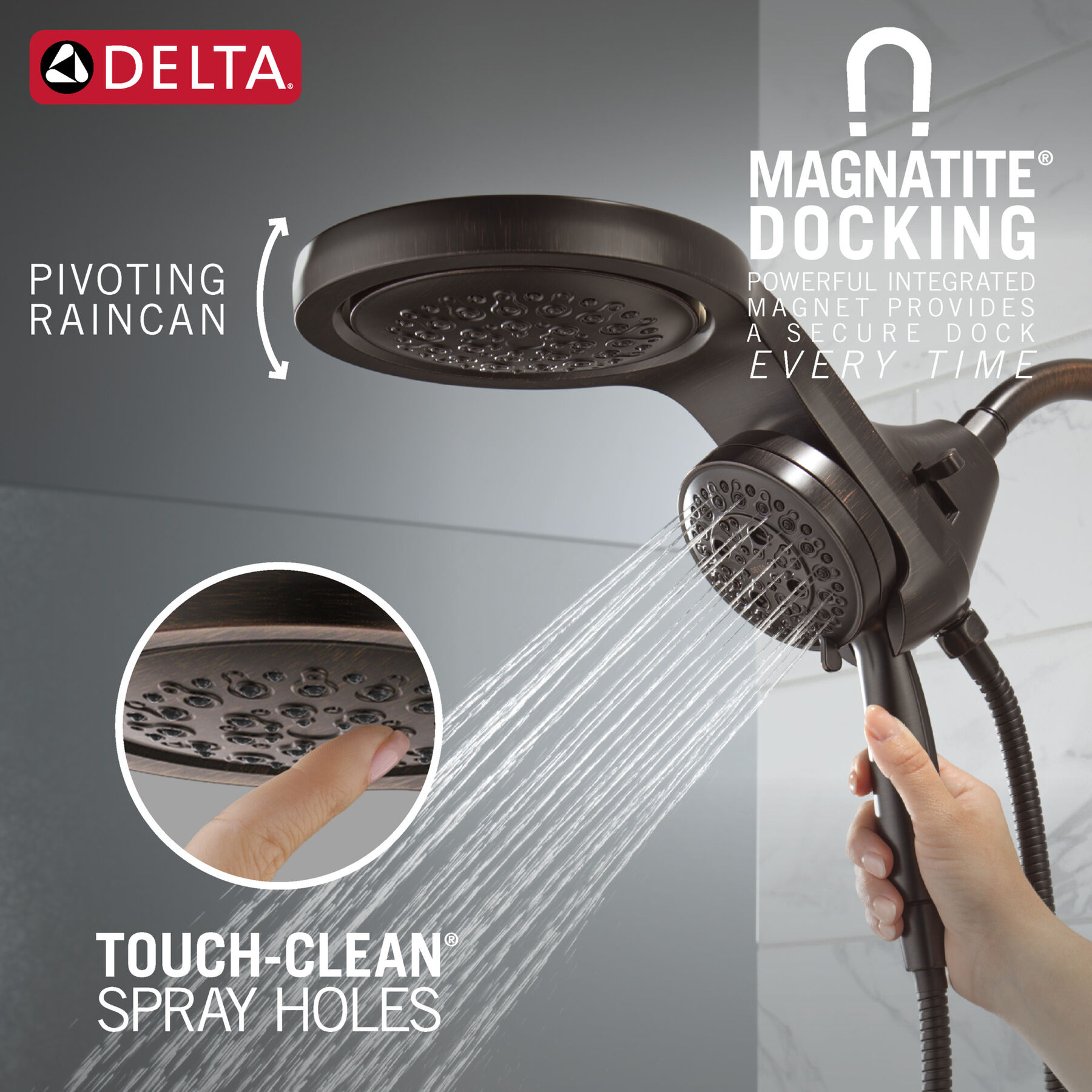 HydroRain® H2Okinetic® 5-Setting Two-in-One Shower Head (Recertified), image 2