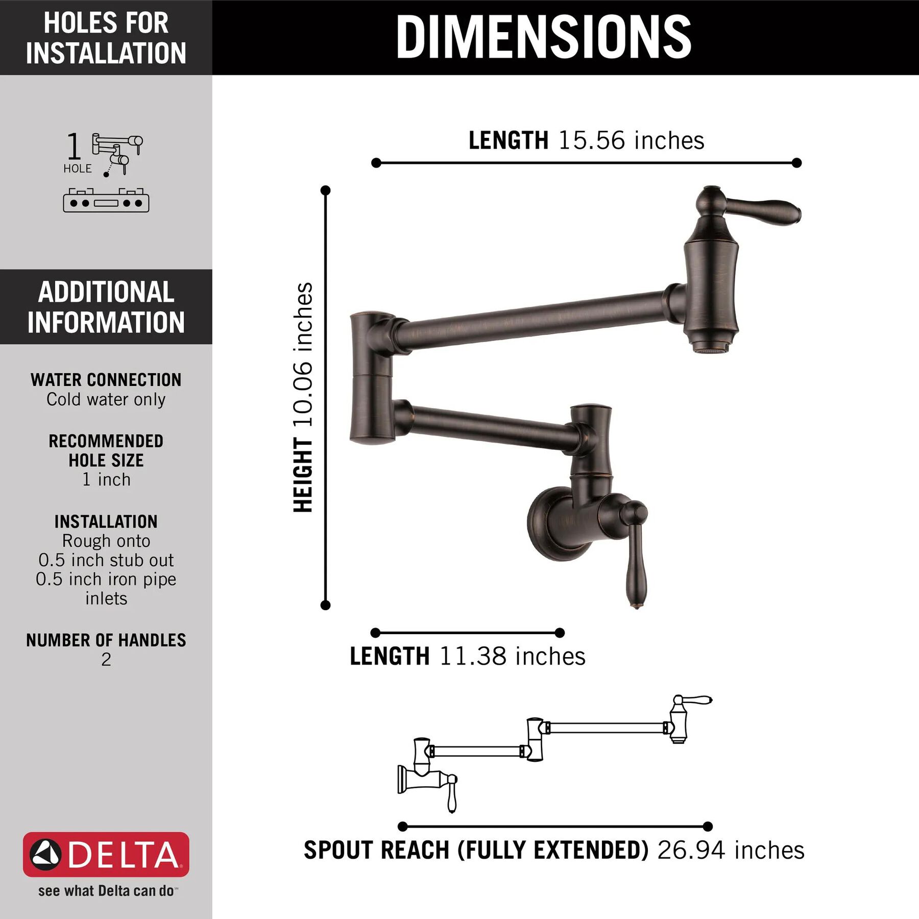 Traditional Wall Mount Pot Filler (Recertified)