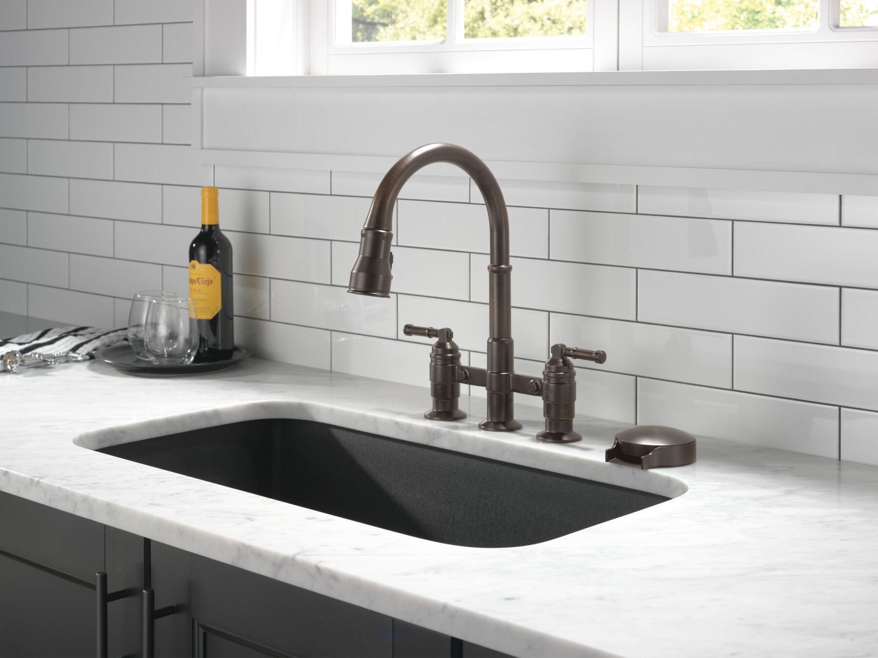 Two Handle Pull-Down Bridge Kitchen Faucet, image 22