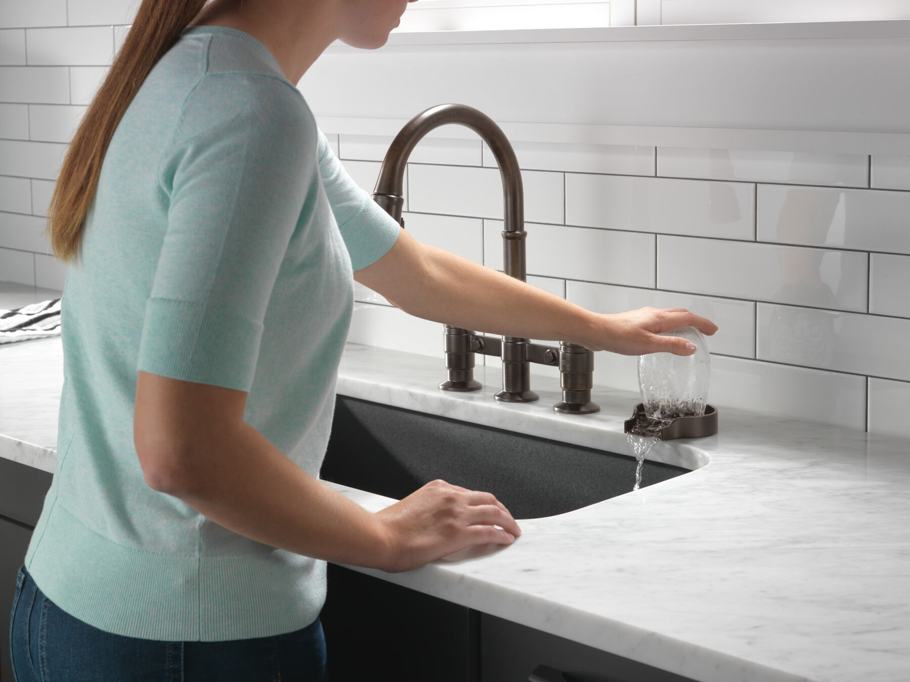 Two Handle Pull-Down Bridge Kitchen Faucet, image 26
