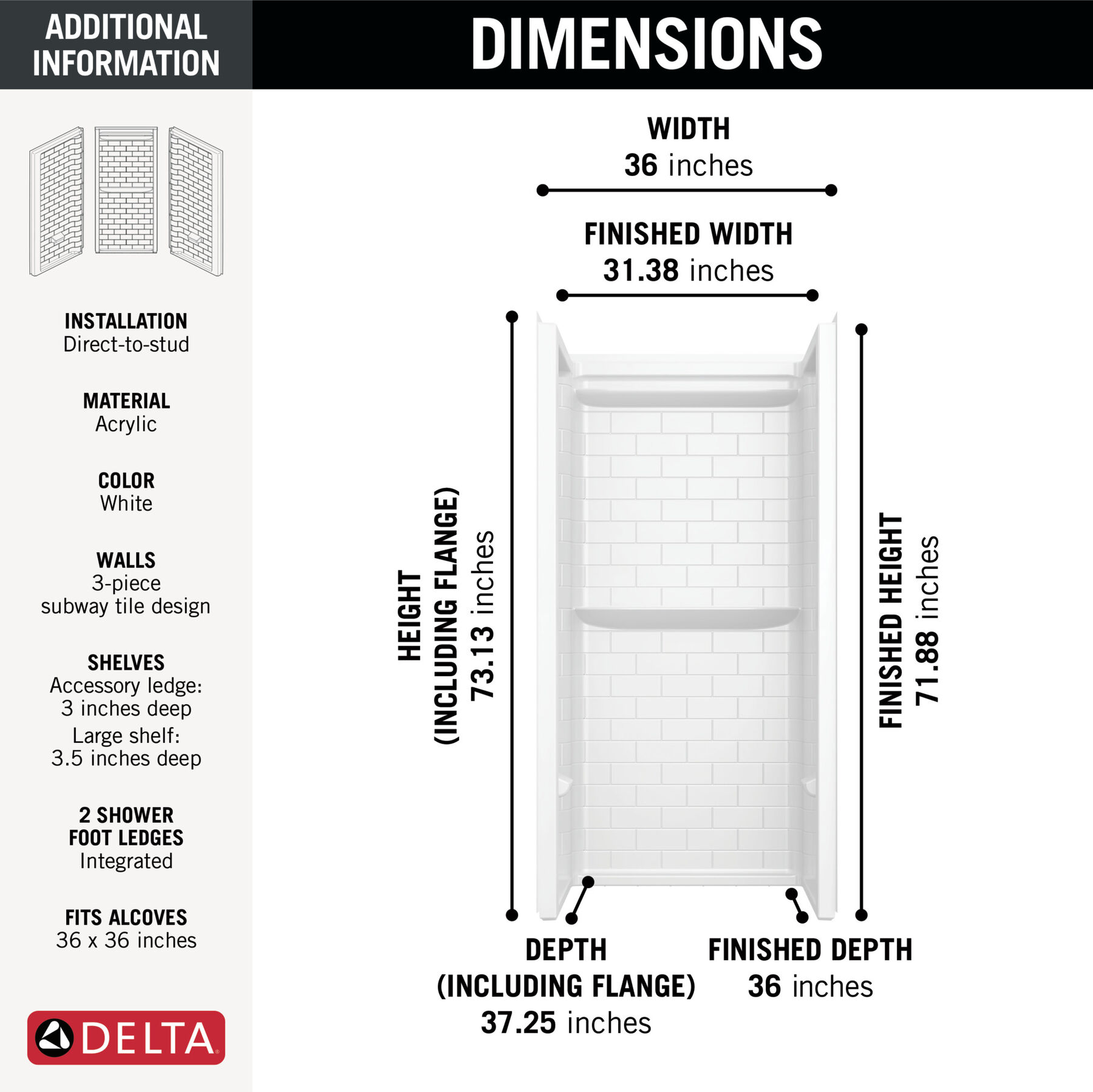 ProCrylic Tile 36 in. x 36 in. Shower Wall, image 3