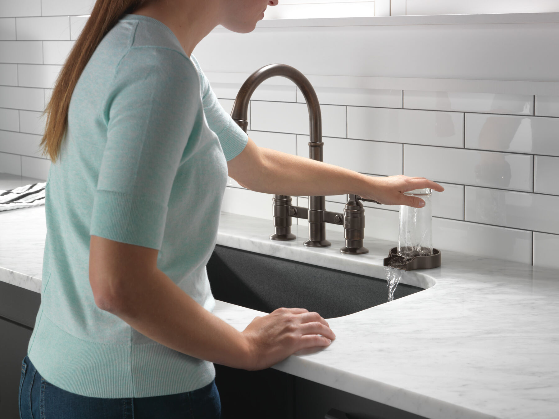 Two Handle Pull-Down Bridge Kitchen Faucet, image 28