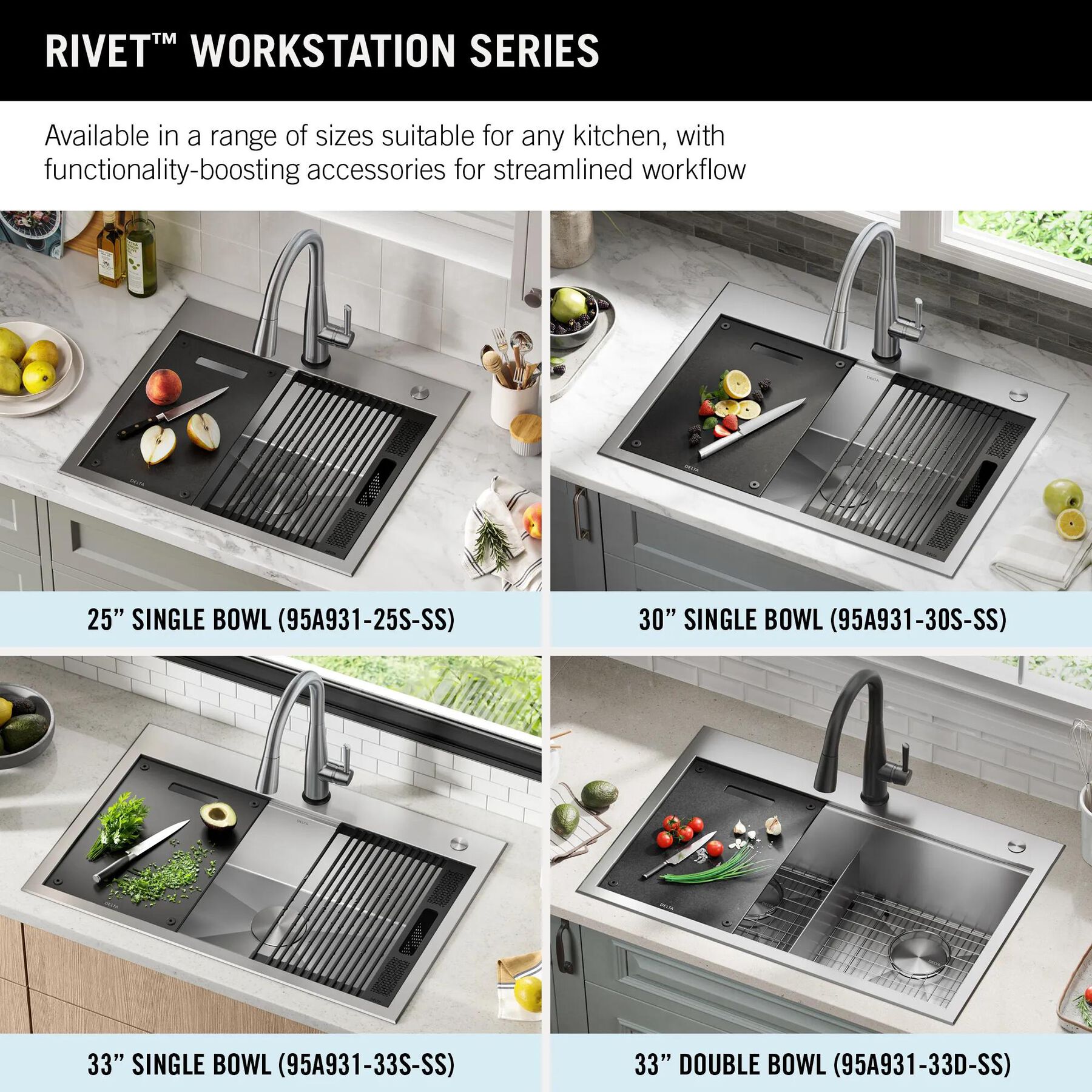 25&rdquo; Workstation Kitchen Sink&nbsp;Drop-In Top Mount&nbsp;16 Gauge&nbsp;Stainless Steel Single Bowl with&nbsp;WorkFlow&trade; Ledge&nbsp;and Accessories