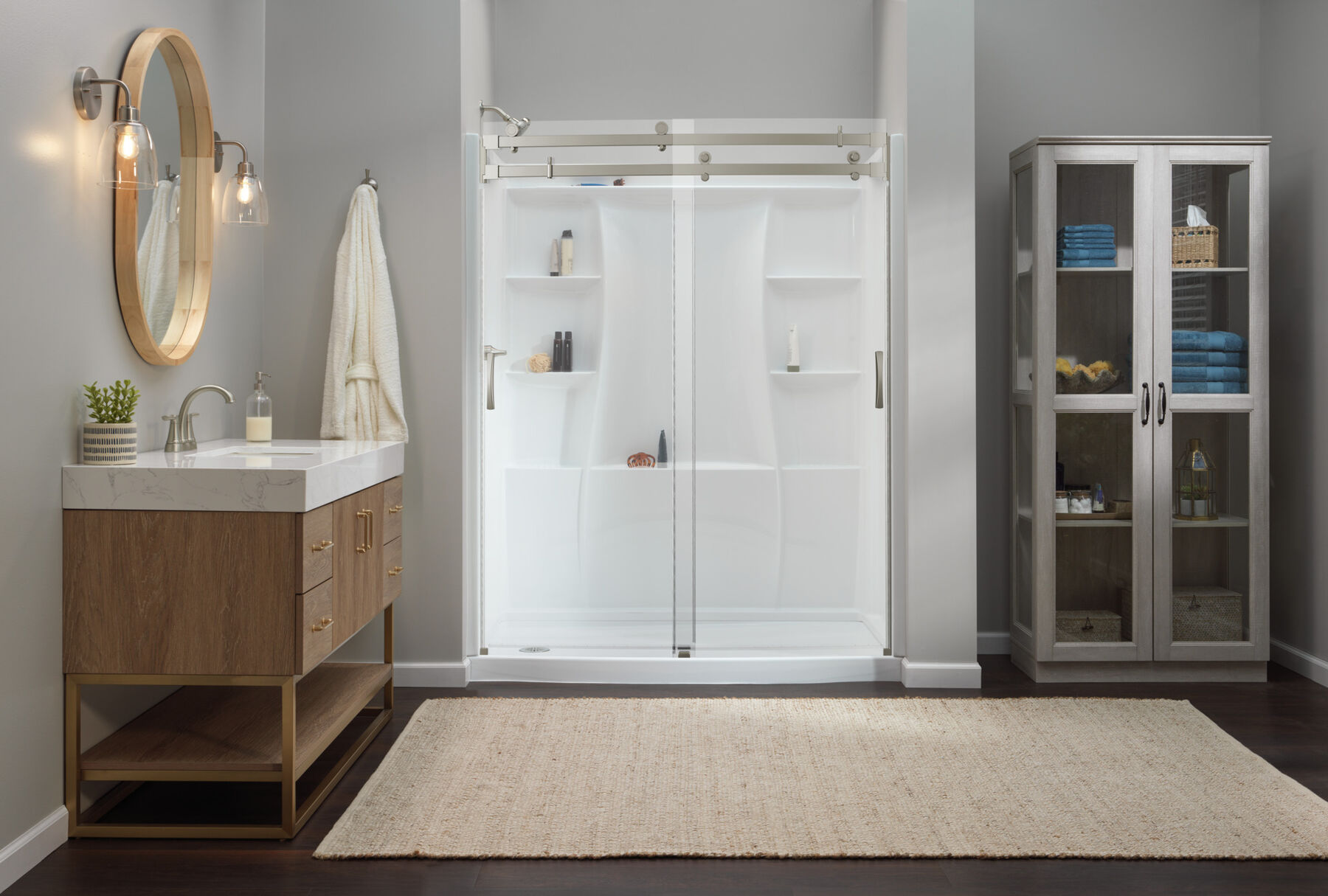 60 x 32" Curved Alcove Shower Base with Left Drain, image 5