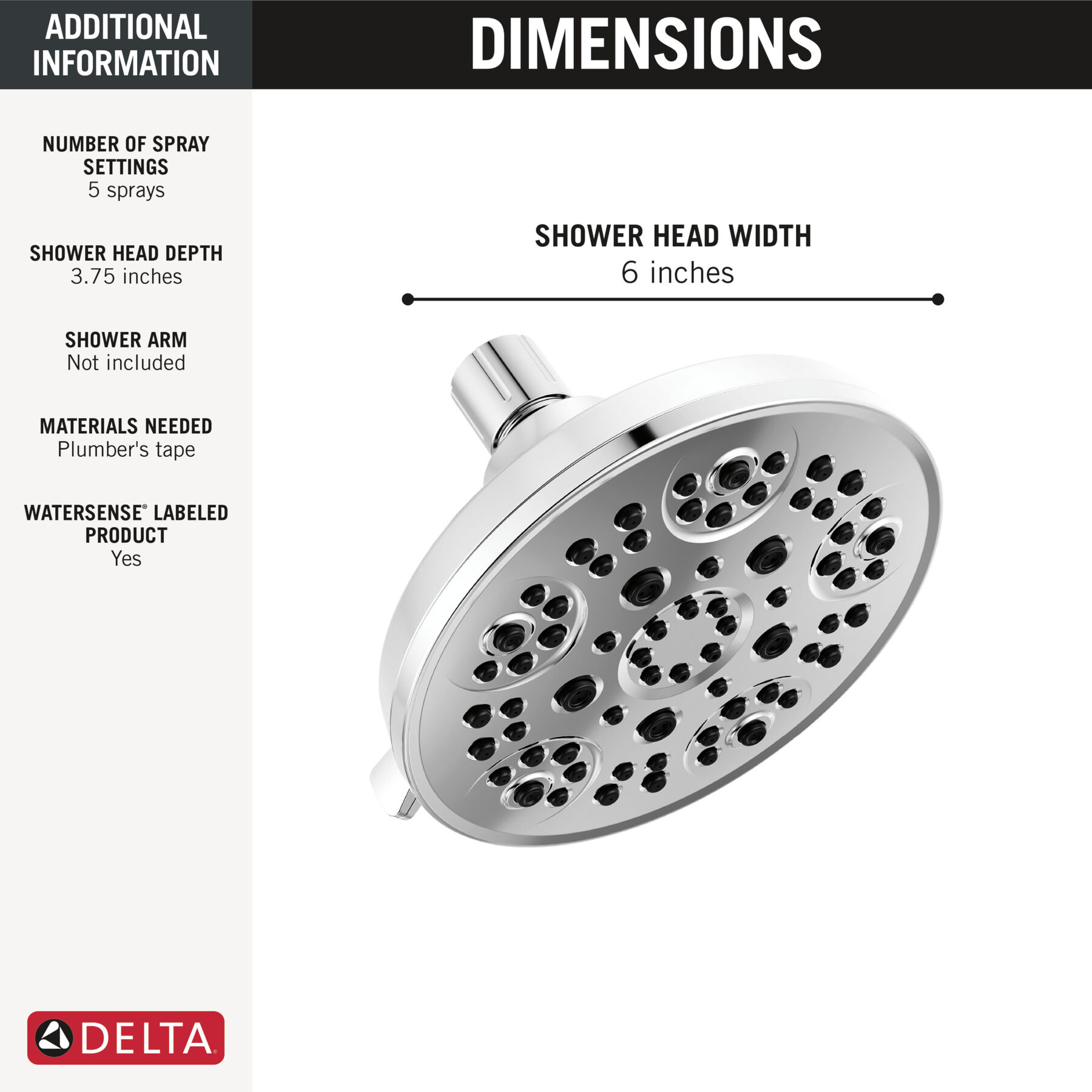 Fixed 5-Setting Showerhead, image 1
