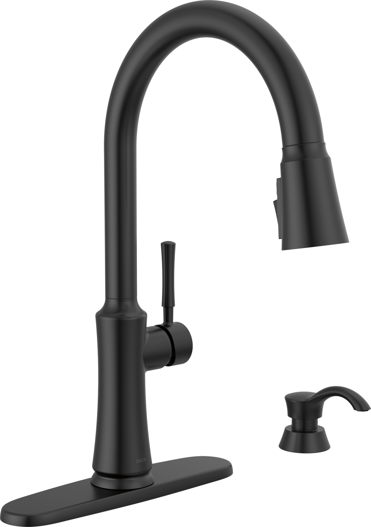 Single Handle Pull-Down Kitchen Faucet with Soap Dispenser and ShieldSpray Technology, image 1