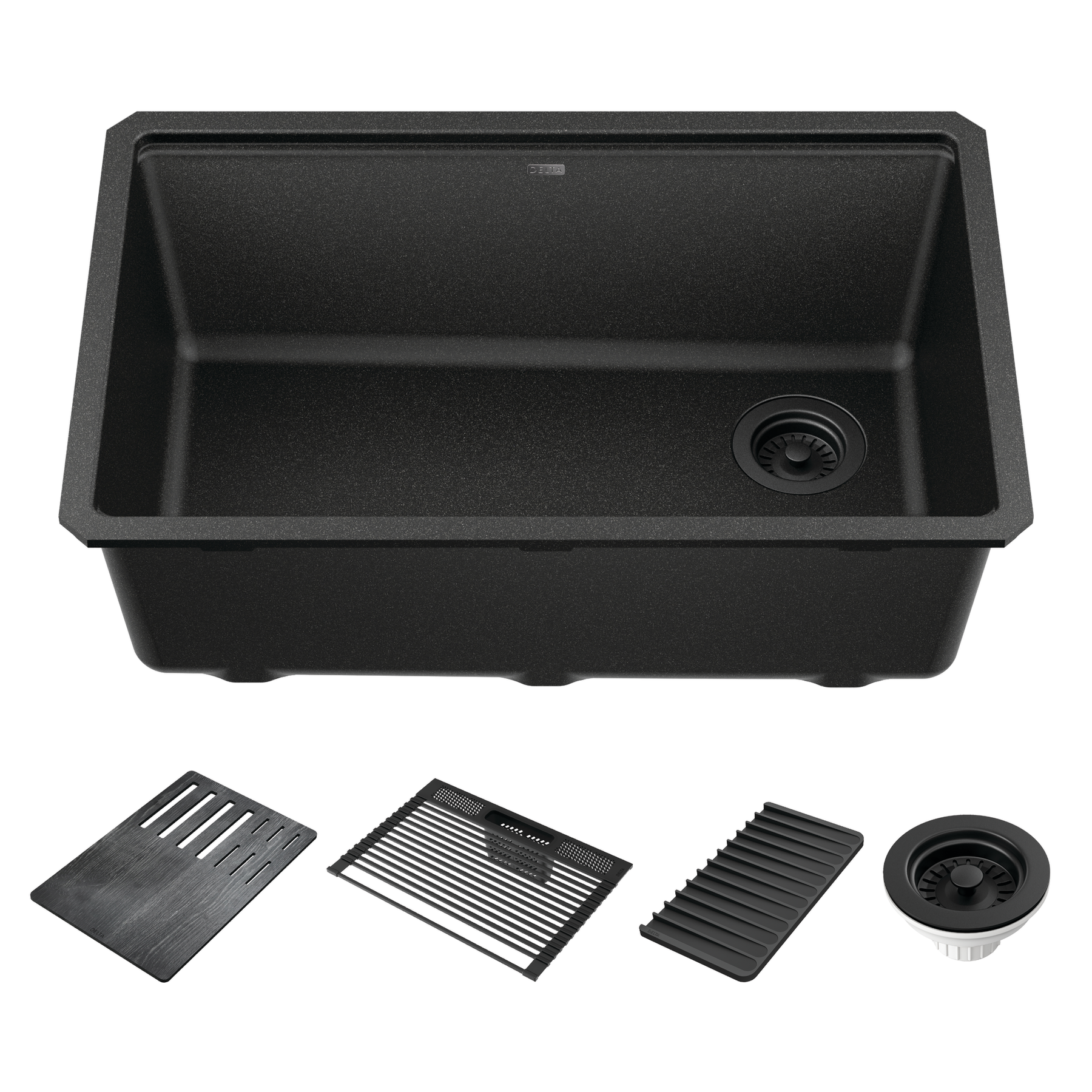 30” Granite Composite Workstation Kitchen Sink Undermount Single Bowl with WorkFlow™ Ledge and Accessories in Metallic Black