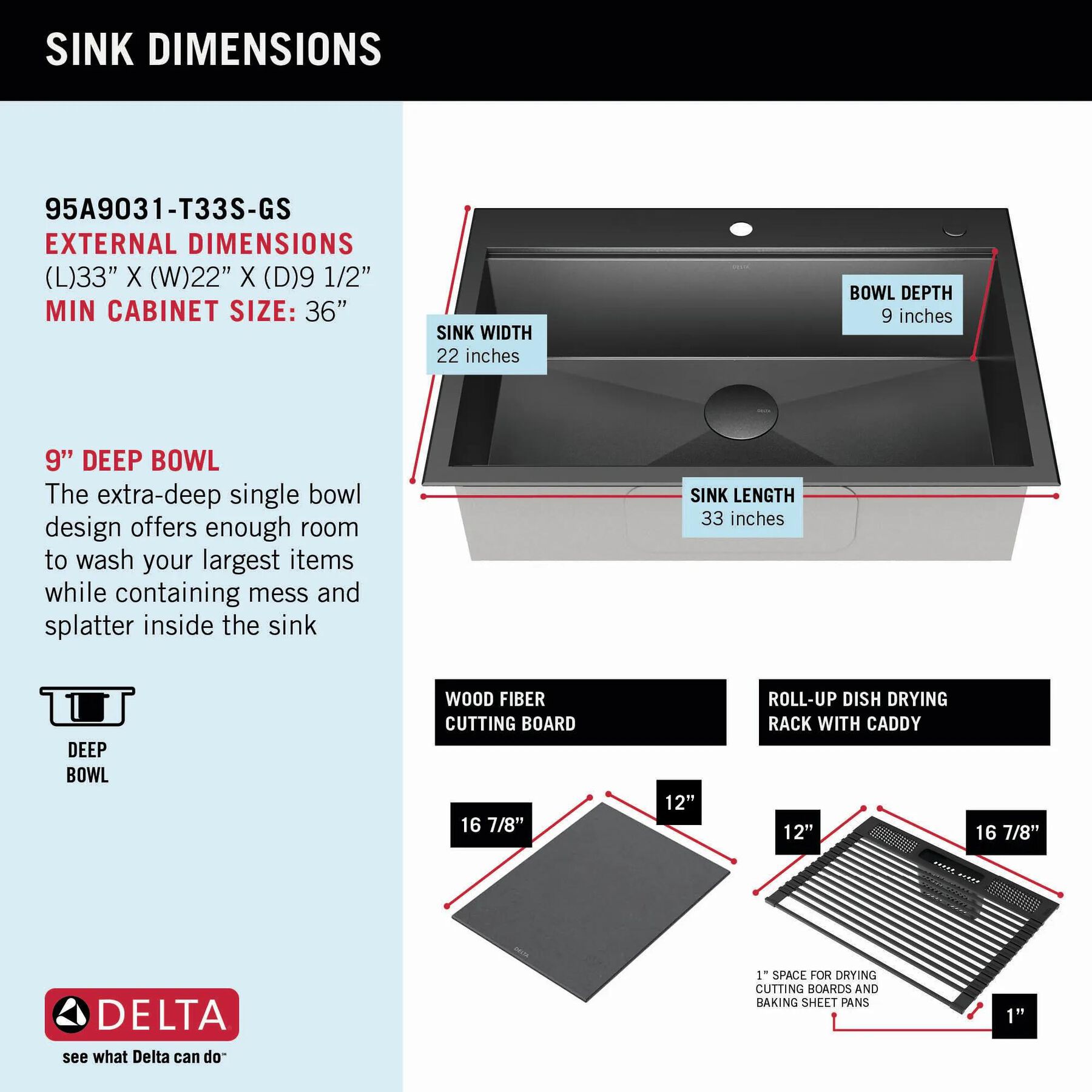 33&rdquo; Drop-In Top Mount&nbsp;16 Gauge Workstation Kitchen Sink Single Bowl&nbsp;with WorkFlow&trade; Ledge and Accessories