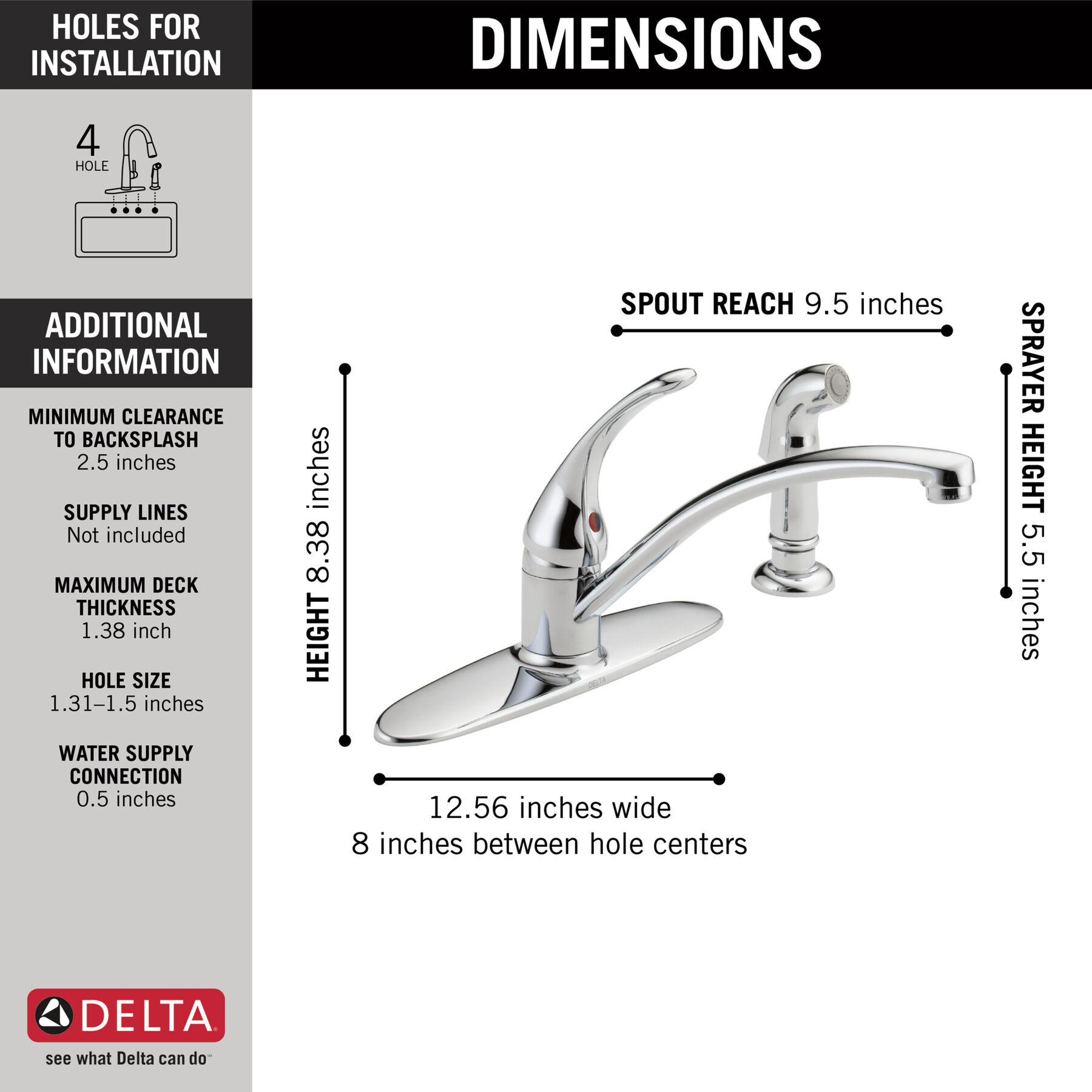 Single Handle Kitchen Faucet With Spray (Recertified), image 2