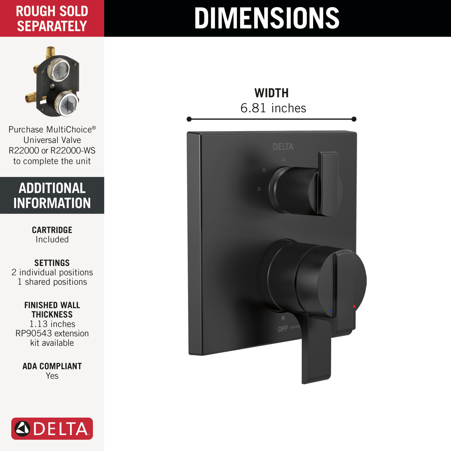 Angular Modern Monitor® 17 Series Valve Trim with 3-Setting Integrated Diverter, image 13
