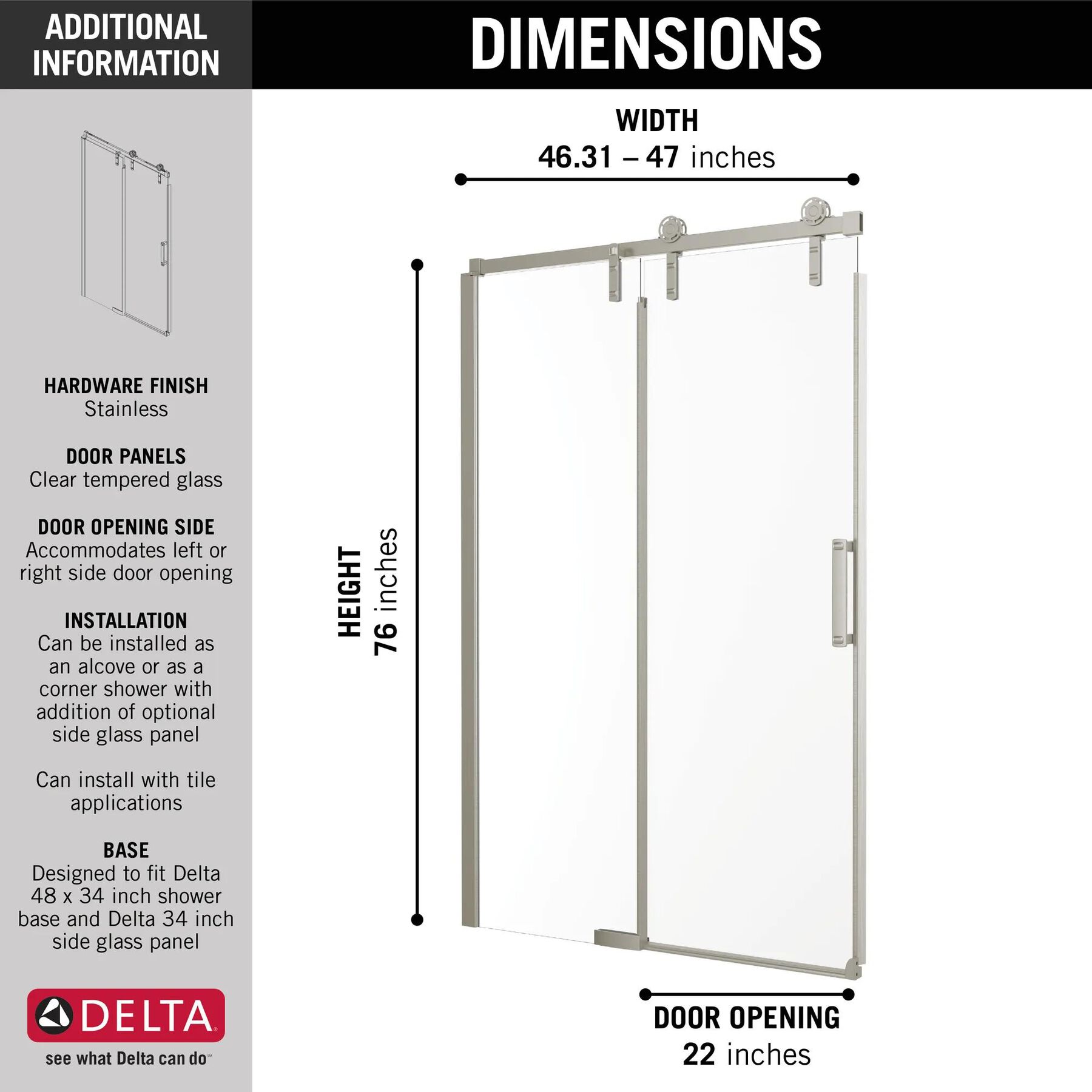 48&rdquo;x34&rdquo; Stainless Corner Shower Door