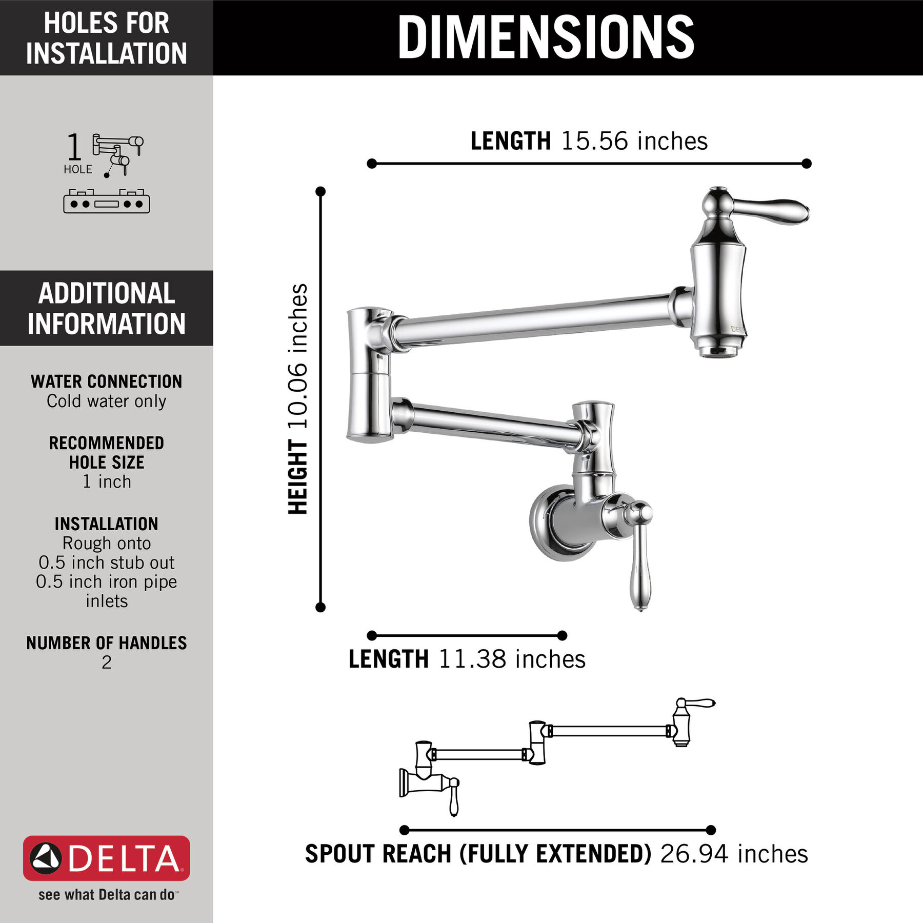 Traditional Wall Mount Pot Filler, image 3