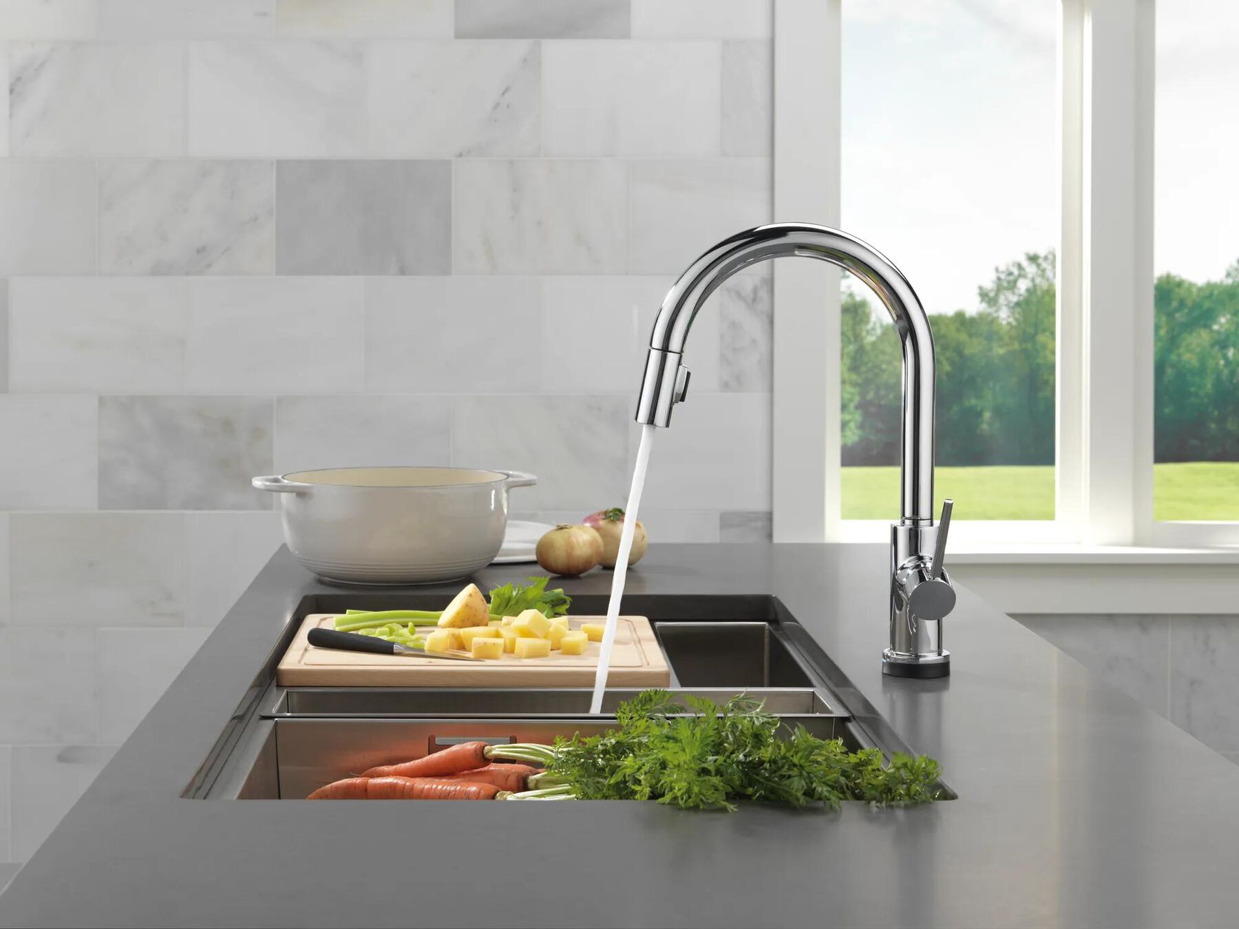 Touch2O with Touchless and VoiceIQ&reg; Technology Single Handle Pull-Down Kitchen Faucet with Soap Dispenser