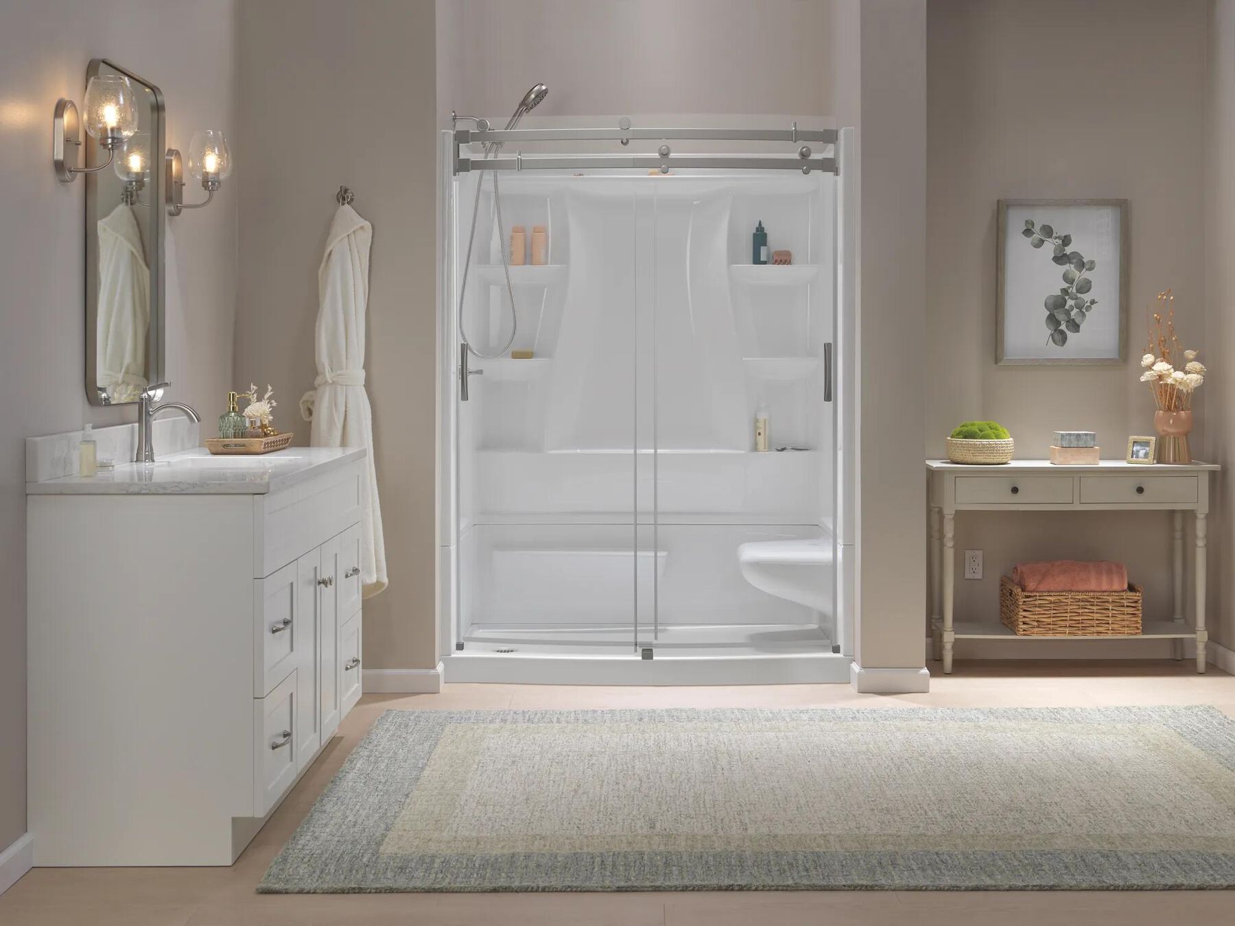 60x32 Alcove Shower Bundle with Door- Right Seat Left Drain Curve