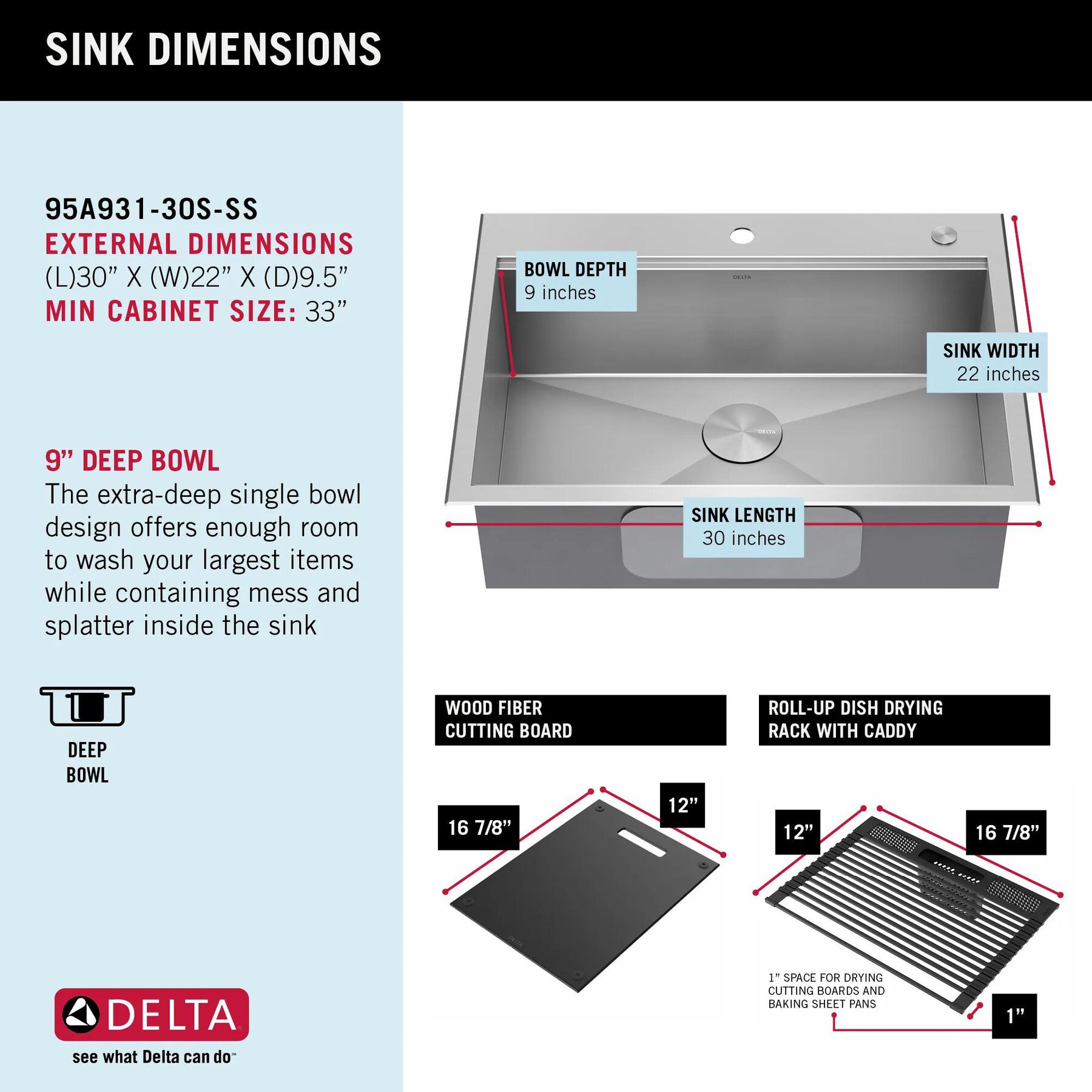 30&rdquo; Workstation Kitchen Sink&nbsp;Drop-In Top Mount&nbsp;16 Gauge&nbsp;Stainless Steel Single Bowl with&nbsp;WorkFlow&trade; Ledge&nbsp;and Accessories