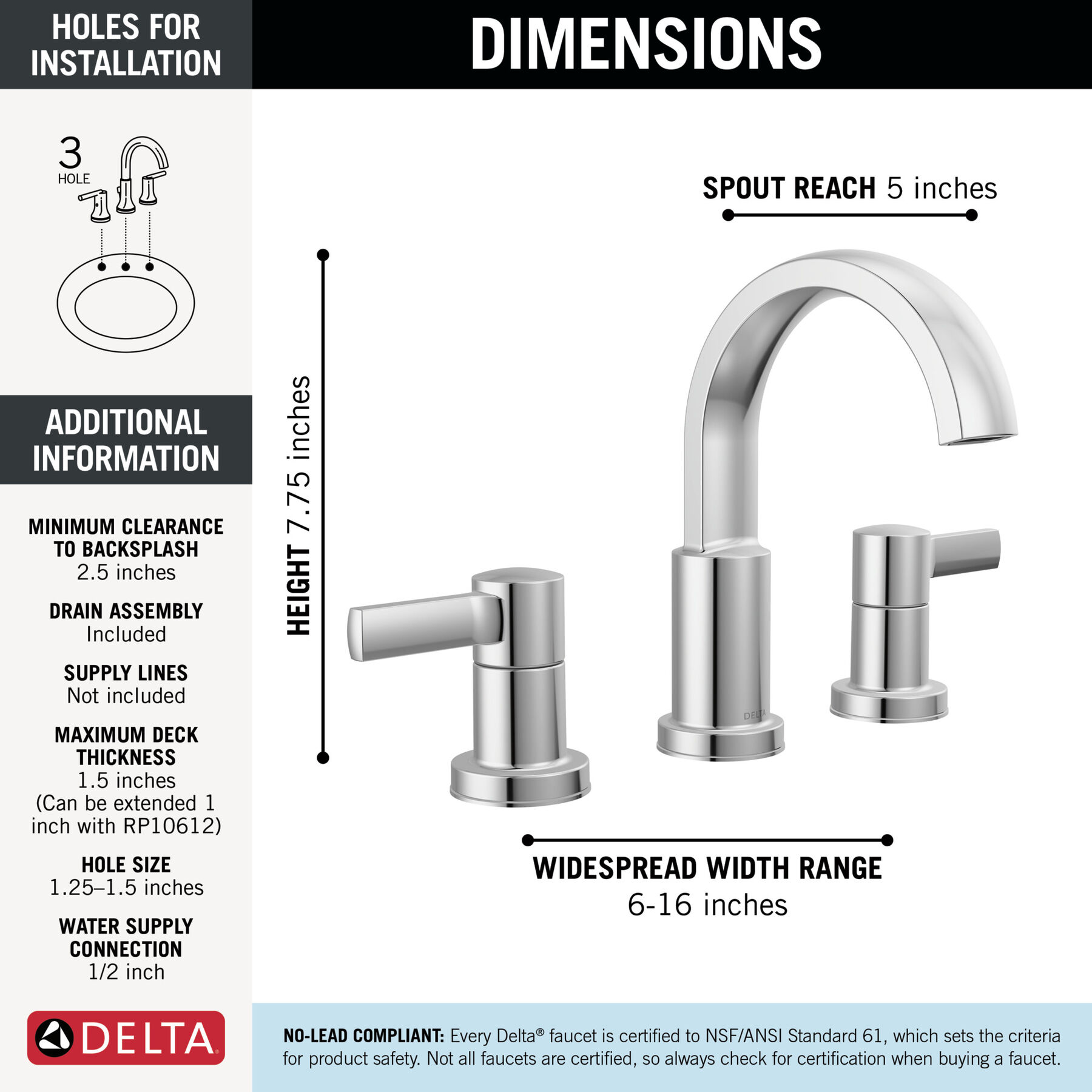 Two Handle Widespread Bathroom Faucet, image 1
