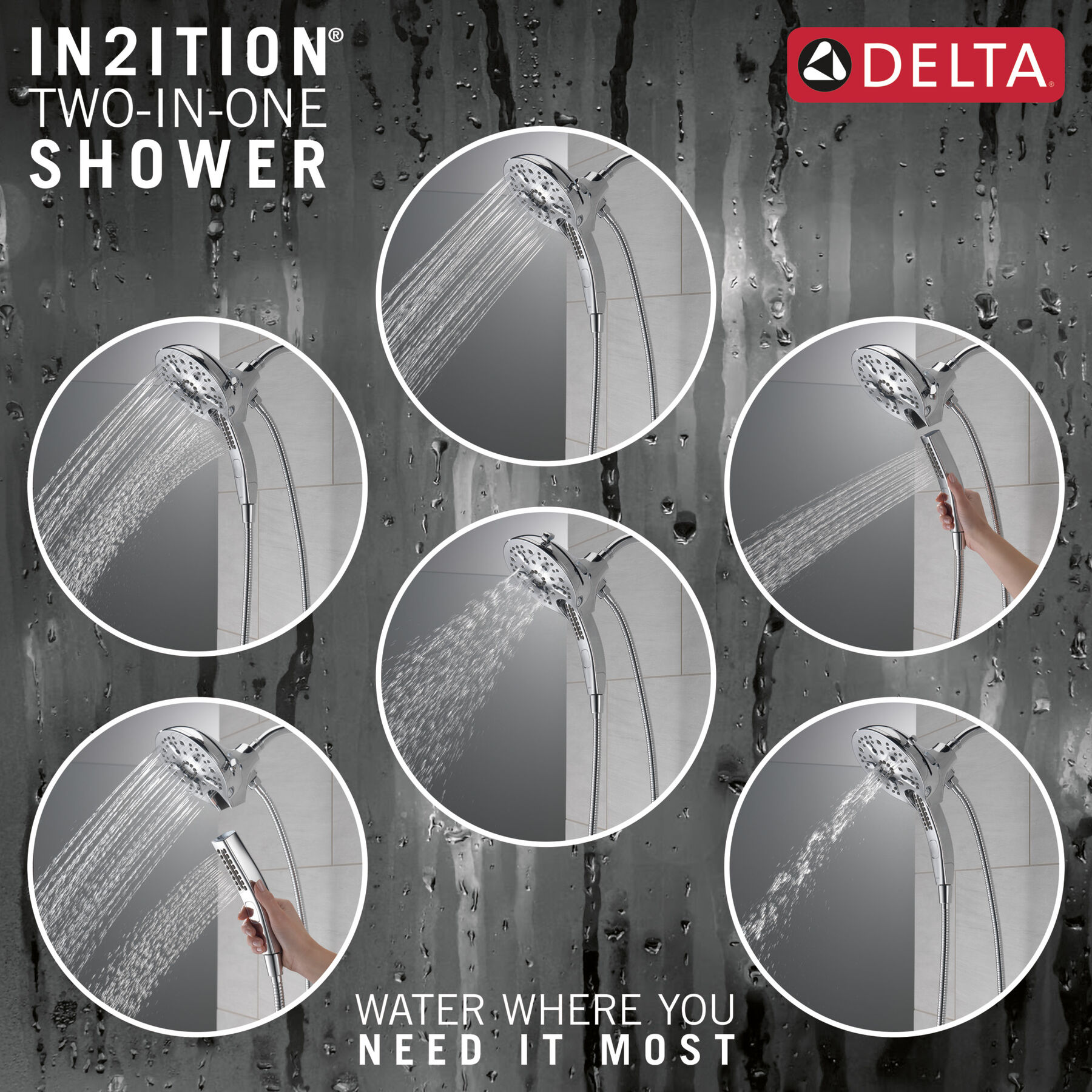 In2ition® H<sub>2</sub>Okinetic® 5-Setting Two-in-One Shower (Recertified), image 3