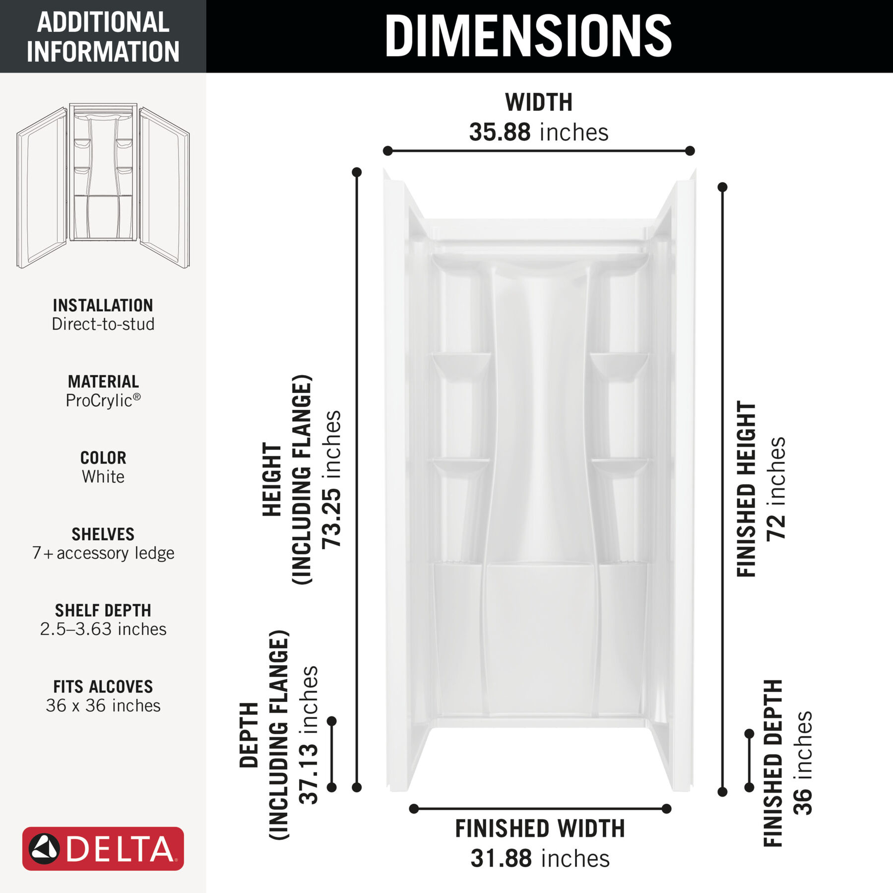 36"x36" Classic 500 Shower Wall