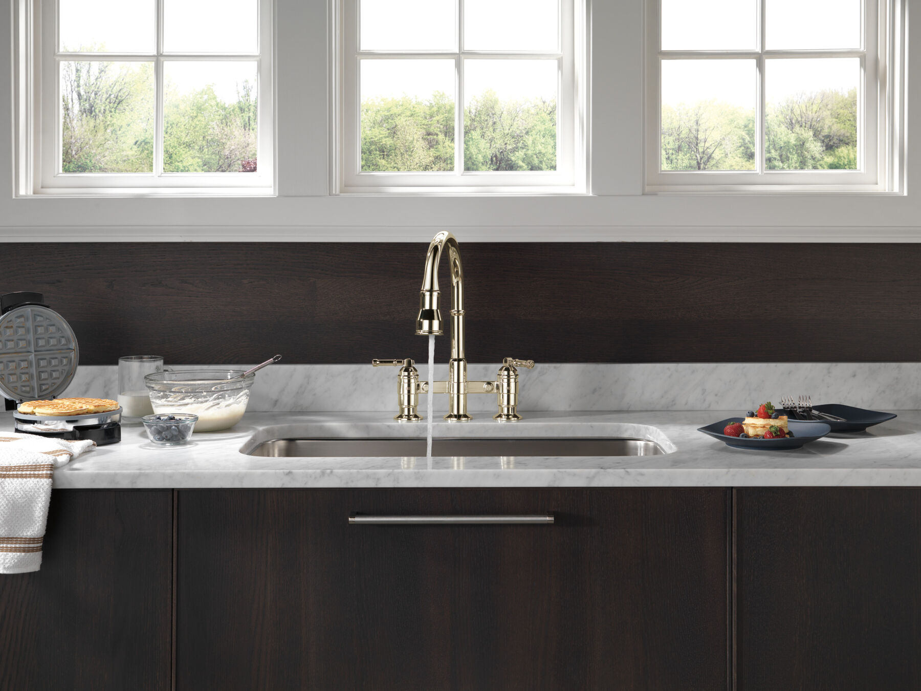 Two Handle Pull-Down Bridge Kitchen Faucet, image 6