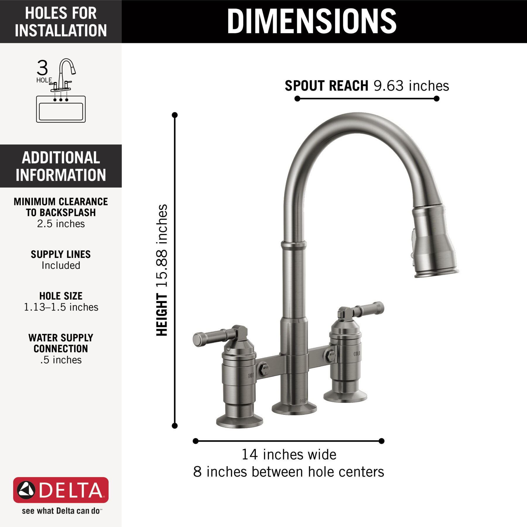Two Handle Pull-Down Bridge Kitchen Faucet, image 1