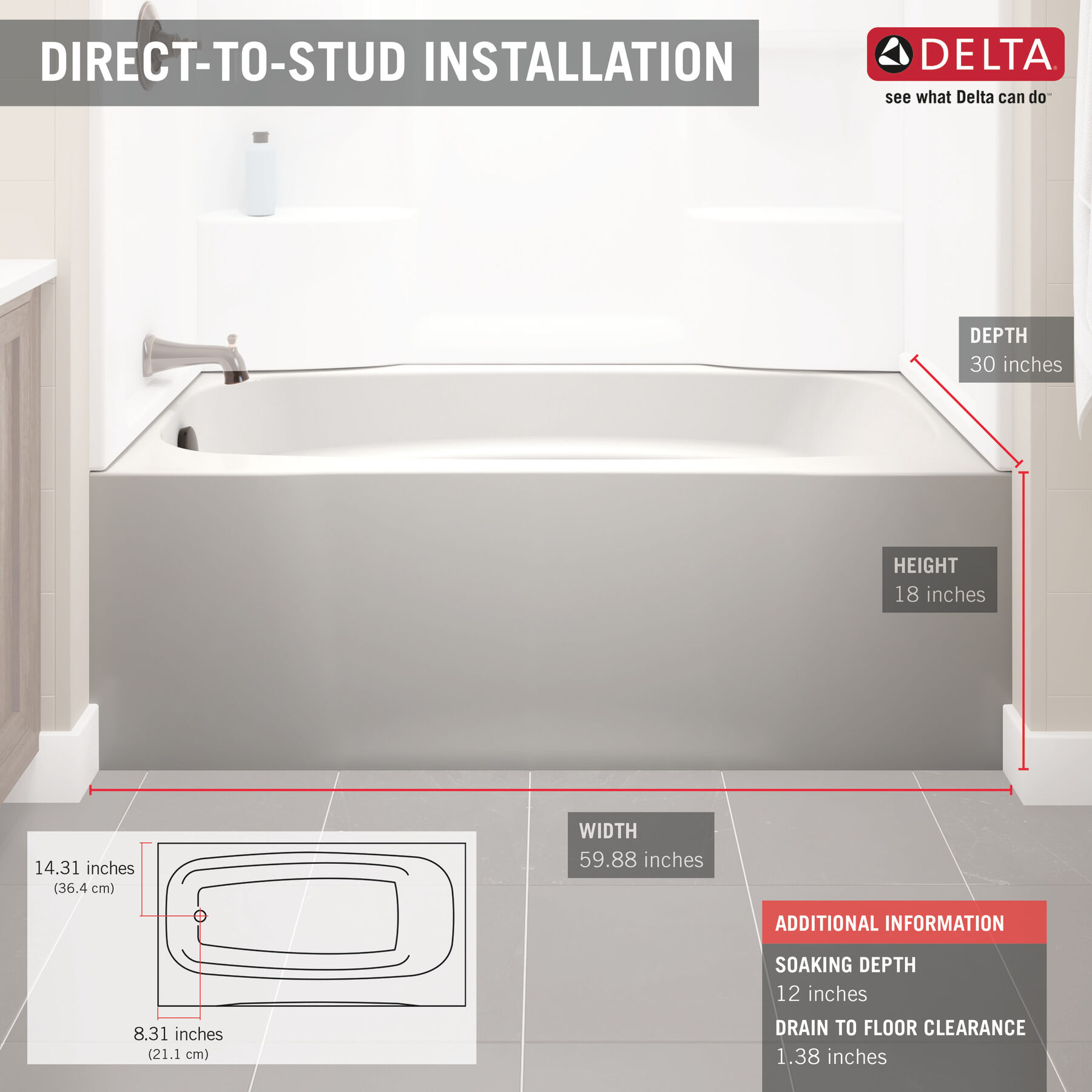 ProCrylic 60 in. x 30 in. Left Hand Tub, image 4