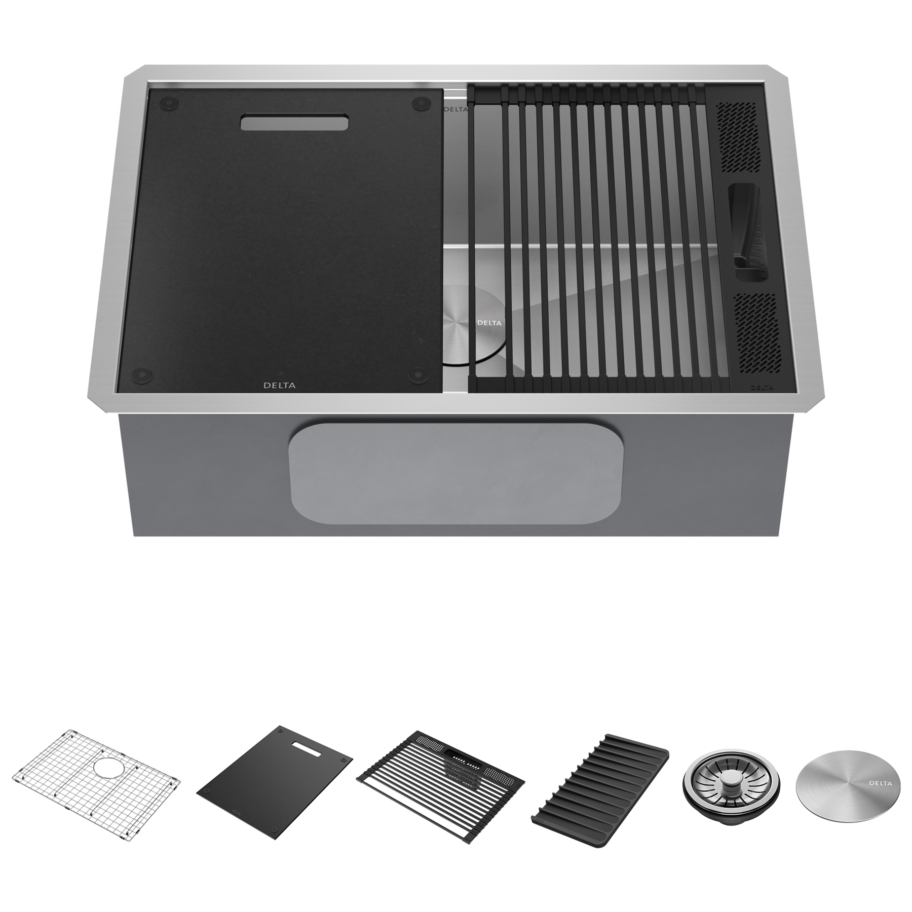 27” Workstation Kitchen Sink Undermount 16 Gauge Stainless Steel Single Bowl with WorkFlow™ Ledge and Accessories