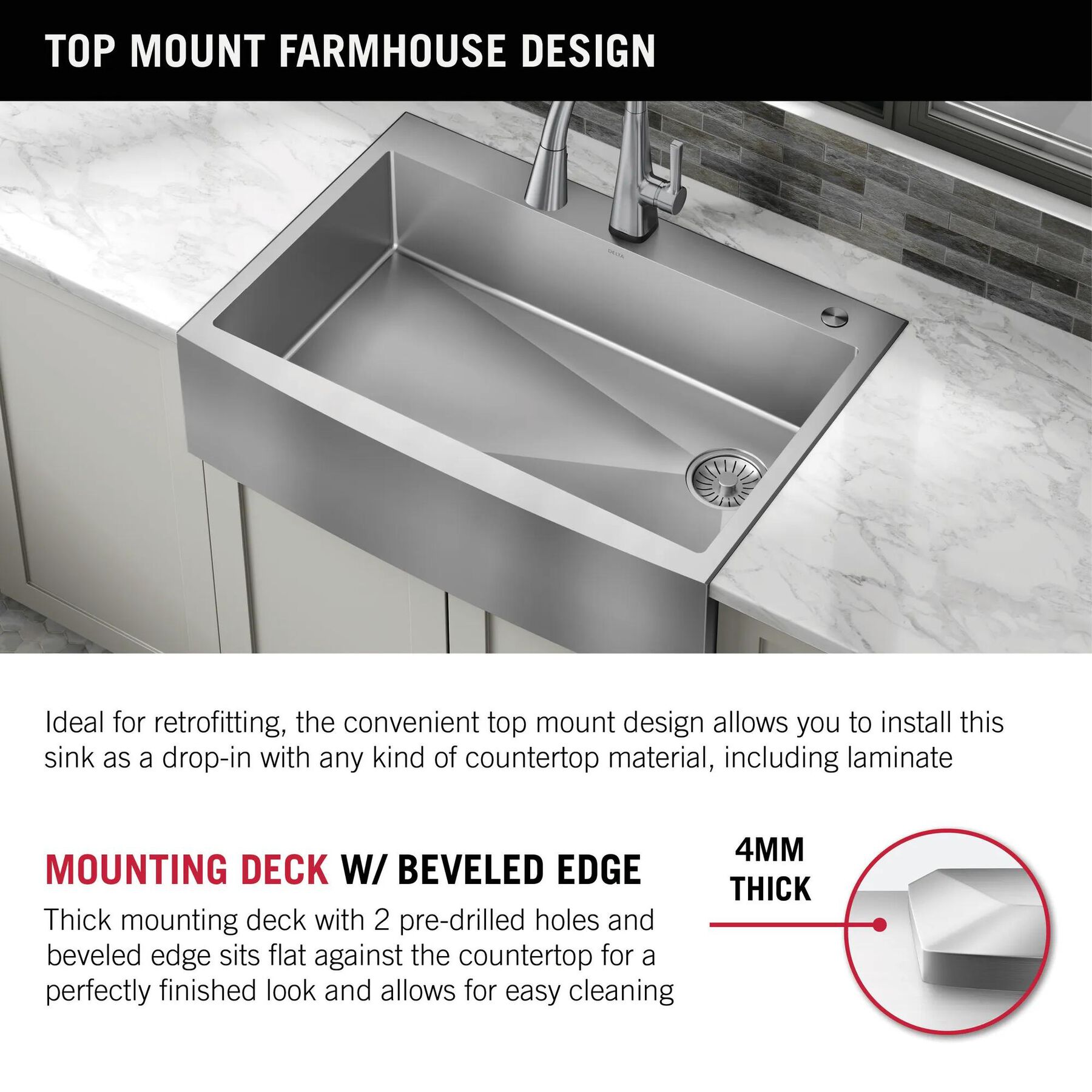 33&rdquo; Retrofit Farmhouse Apron Front 16 Gauge Stainless Steel Single Bowl Kitchen Sink for Undermount / Drop-In Installation with Accessories