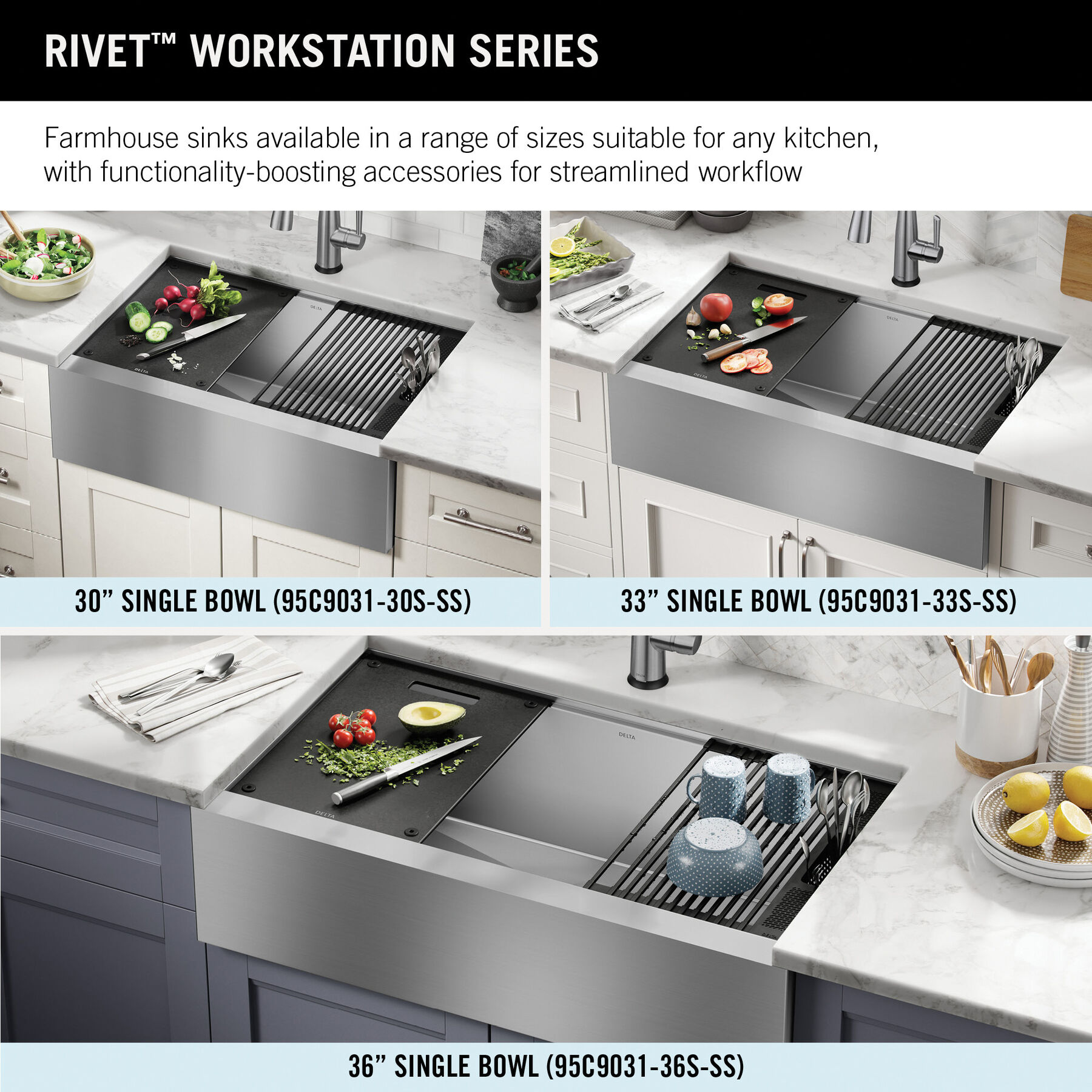 36” Workstation Undermount Single Bowl 16 Gauge Stainless Steel Farmhouse Apron Front Kitchen Sink with WorkFlow™ Ledge and Accessories, image 5