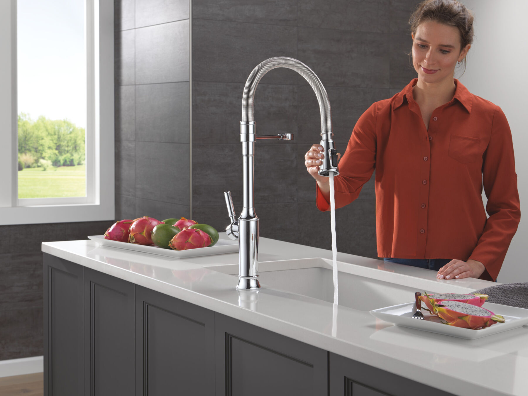Single-Handle Pull-Down Spring Kitchen Faucet, image 2